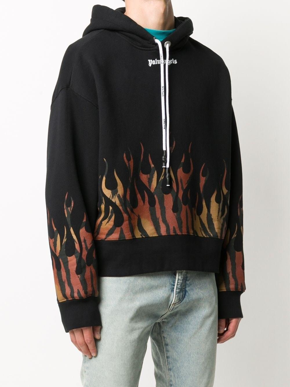 Palm Angels Tiger-print-flames Cotton-jersey Hoody in Black for Men | Lyst