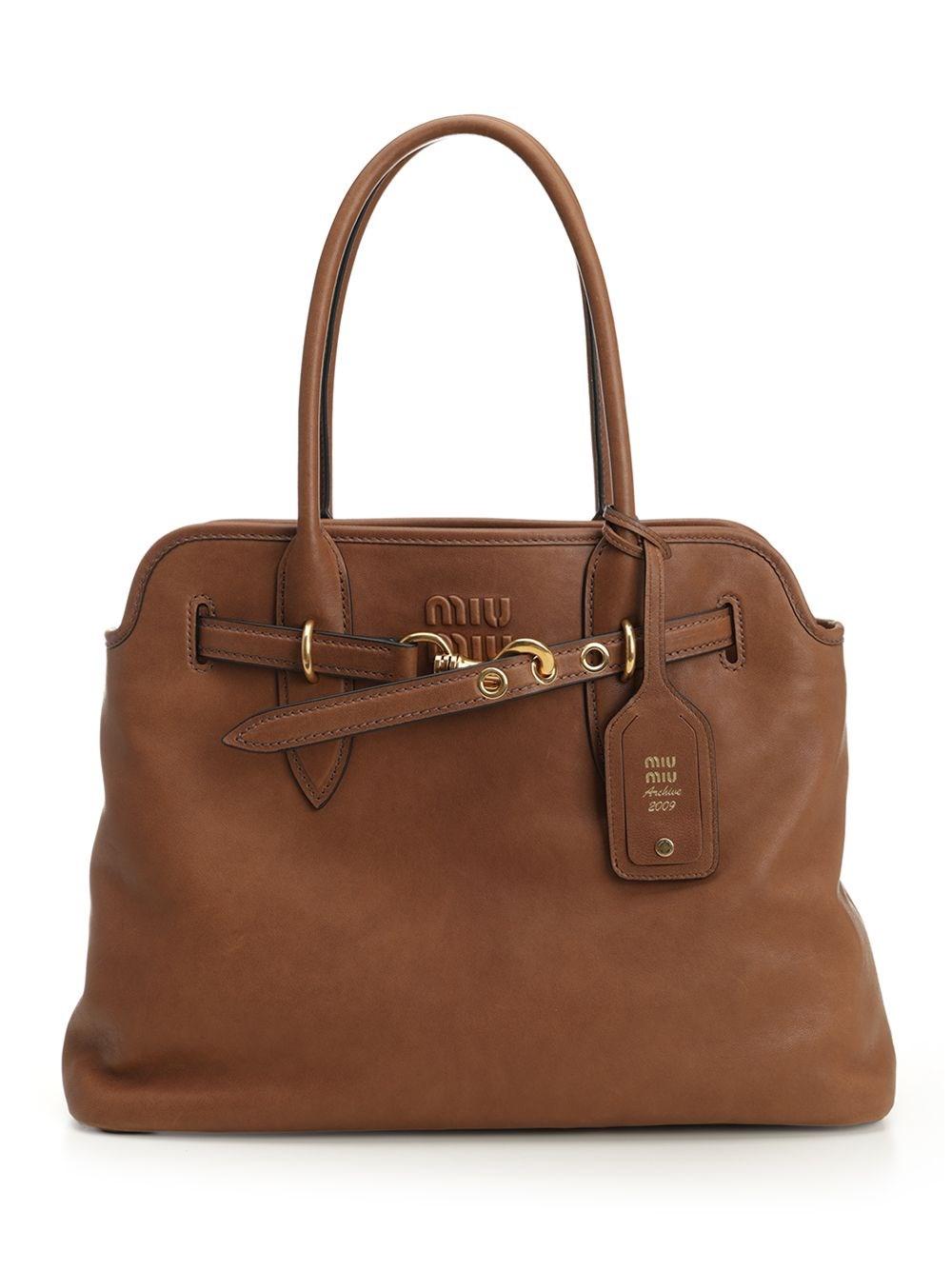 【SALE】 ◆MIUMIU◆ Adventure Leather Tote レザートート Miu Miu Aventure Leather Tote Bag | Brown | FARFETCH