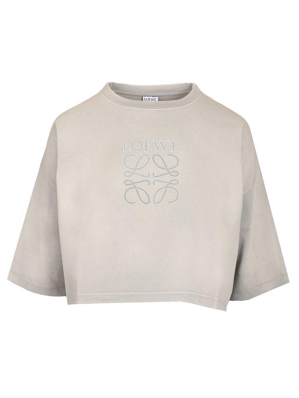 Loewe Logo-Embroidered Cropped T-Shirt in Natural | Lyst