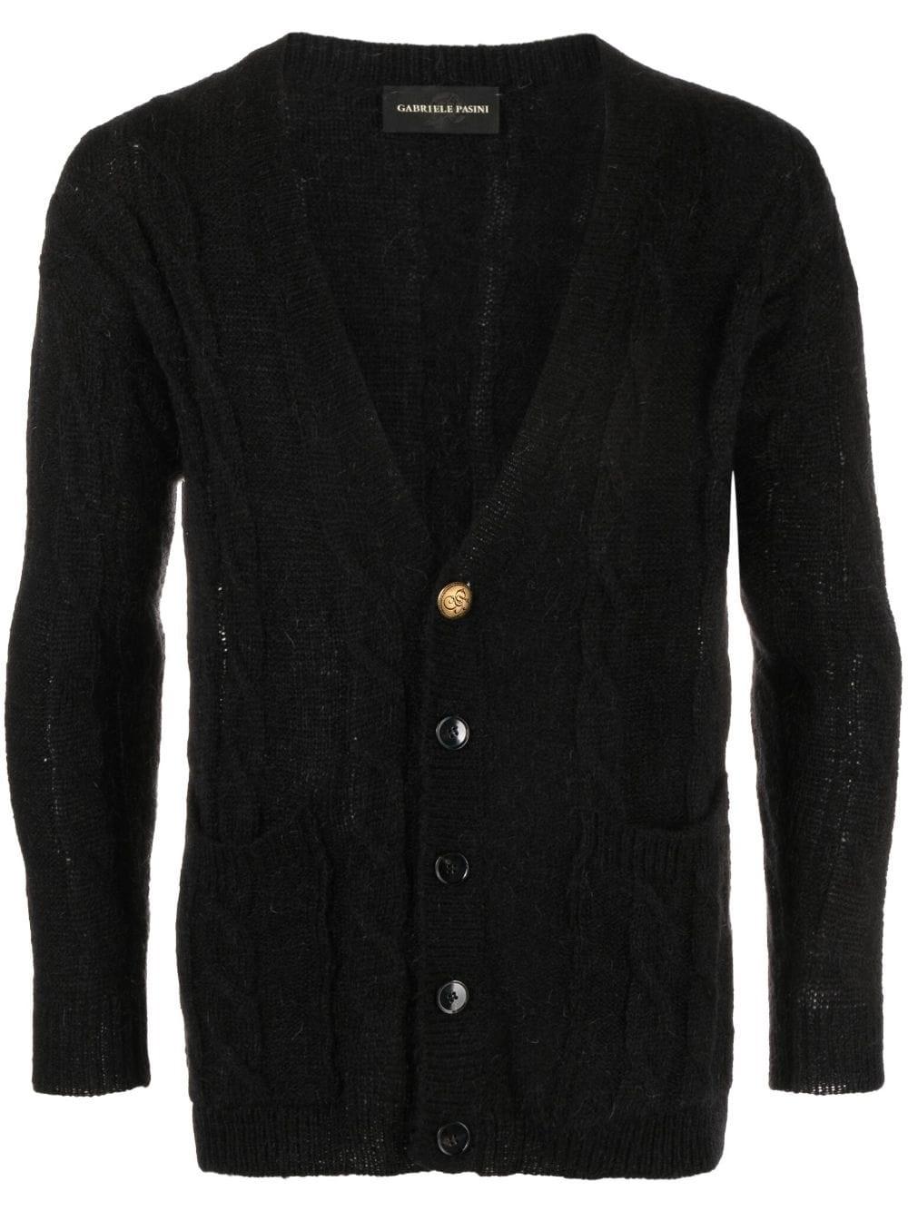 Gabriele Pasini Cable knit V neck Cardigan in Black for Men   Lyst