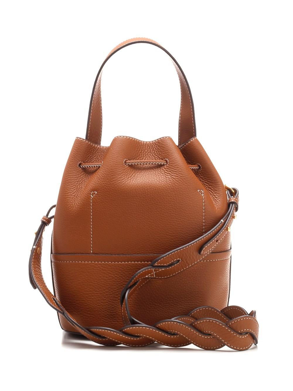 Tory Burch Tan Leather miller Bucket Bag in Natural