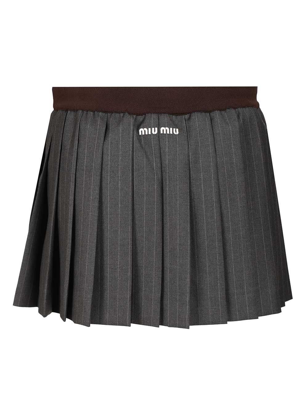 ミニスカート MIUMIU DARK GREY SILK BLEND MINI SKIRT MIU MIU Recycled silk pleated skirt Grigio (MiuMiu/スカート