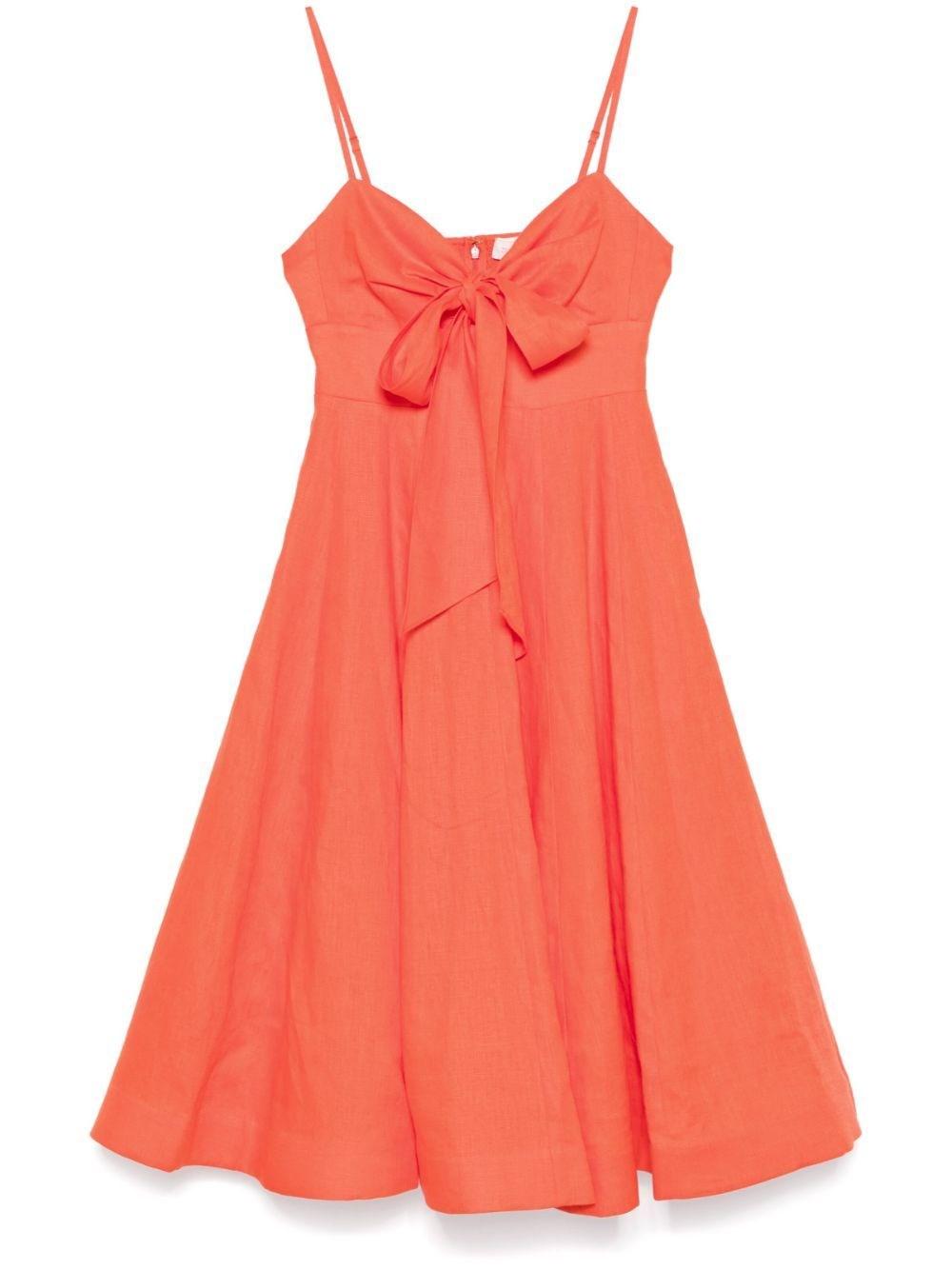 【Zimmermann】Crush bow-detail linen midi dress Crush bow-detail linen midi dress in red - Zimmermann