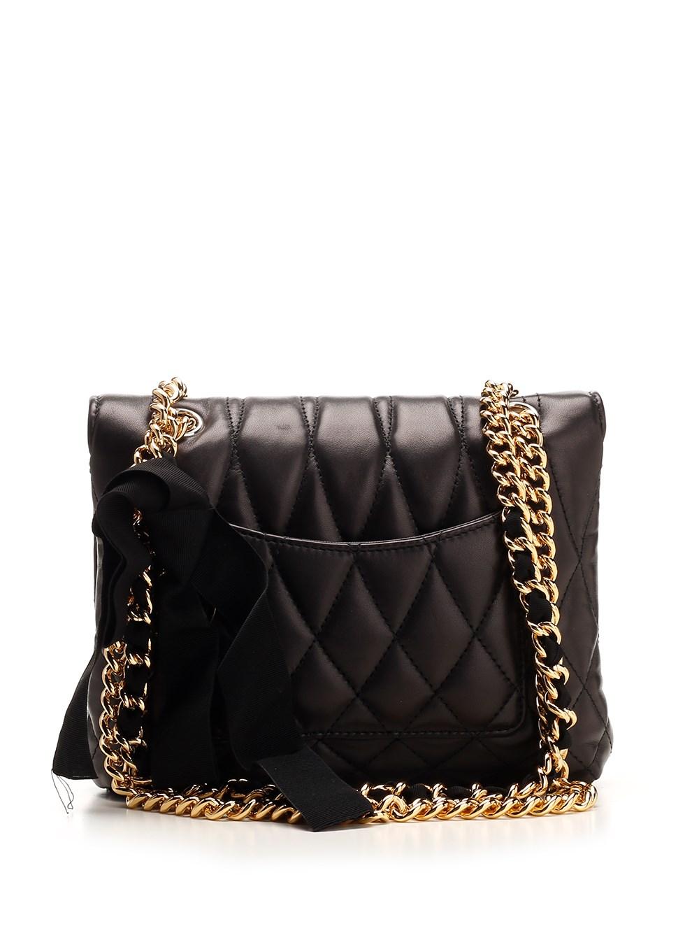 Lanvin Black/Gold Quilted Leather and Python Embossed Leather Flap Crossbody  Bag Lanvin