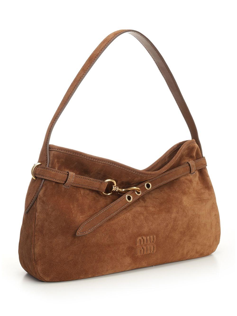 ショルダーバッグ・ポシェット MIU MIU Mustard Suede Crossbody Bag Miu Miu Suede Pouch Shoulder Bag | Yellow | FARFETCH NZ