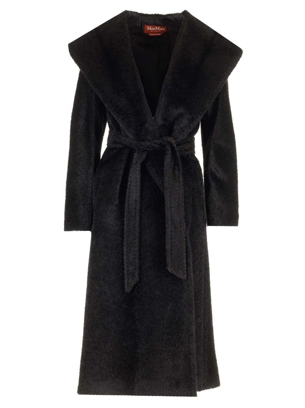 Max Mara Alpaca And Wool Hooded Coat in Black | Lyst