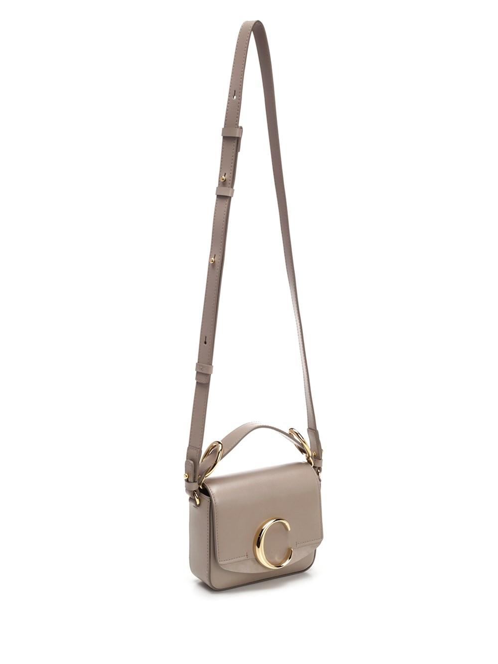 Chloé - C-Logo Motty Gray Leather Small Shoulder Bag