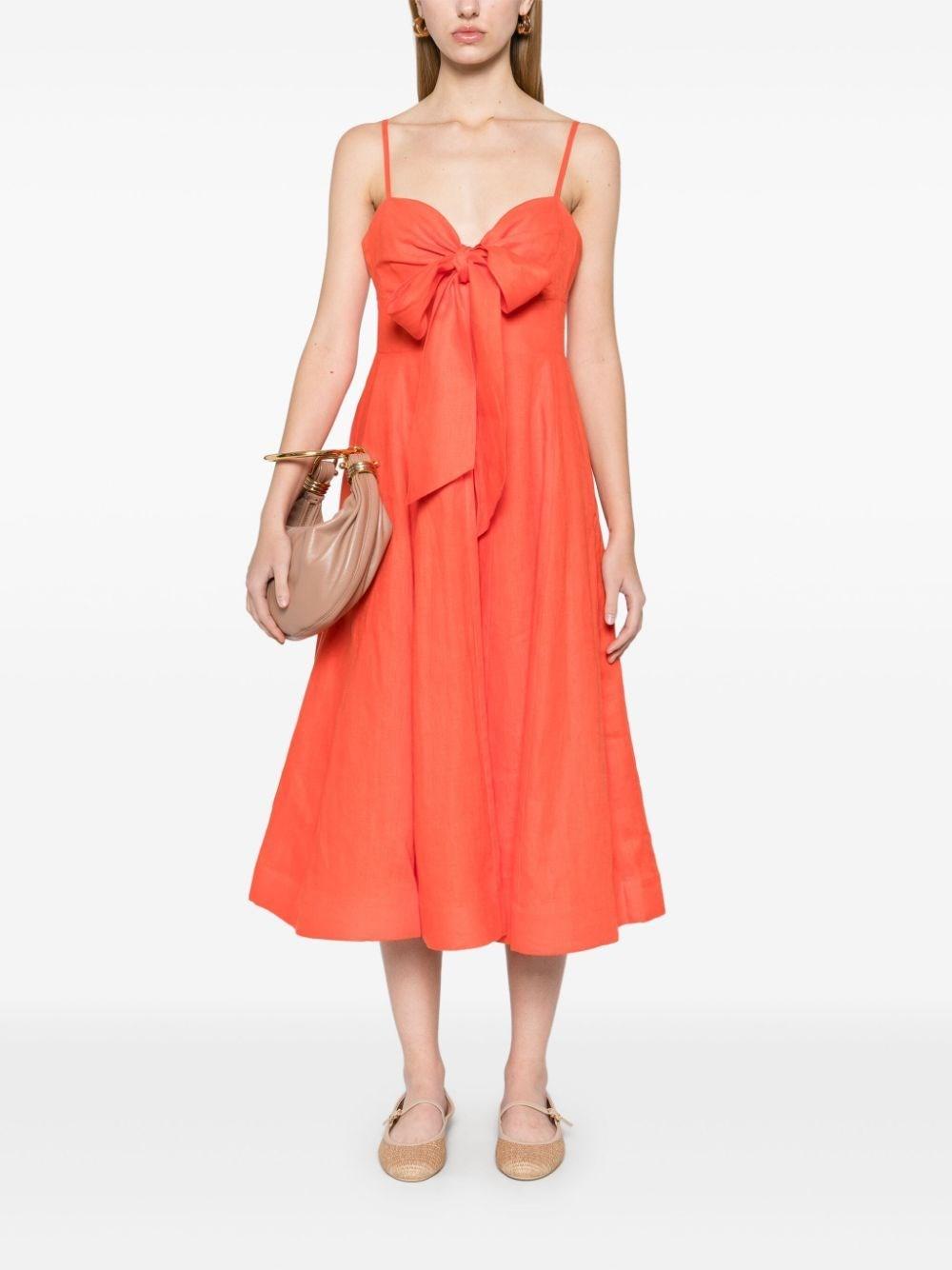 【Zimmermann】Crush bow-detail linen midi dress Crush bow-detail linen midi dress in red - Zimmermann
