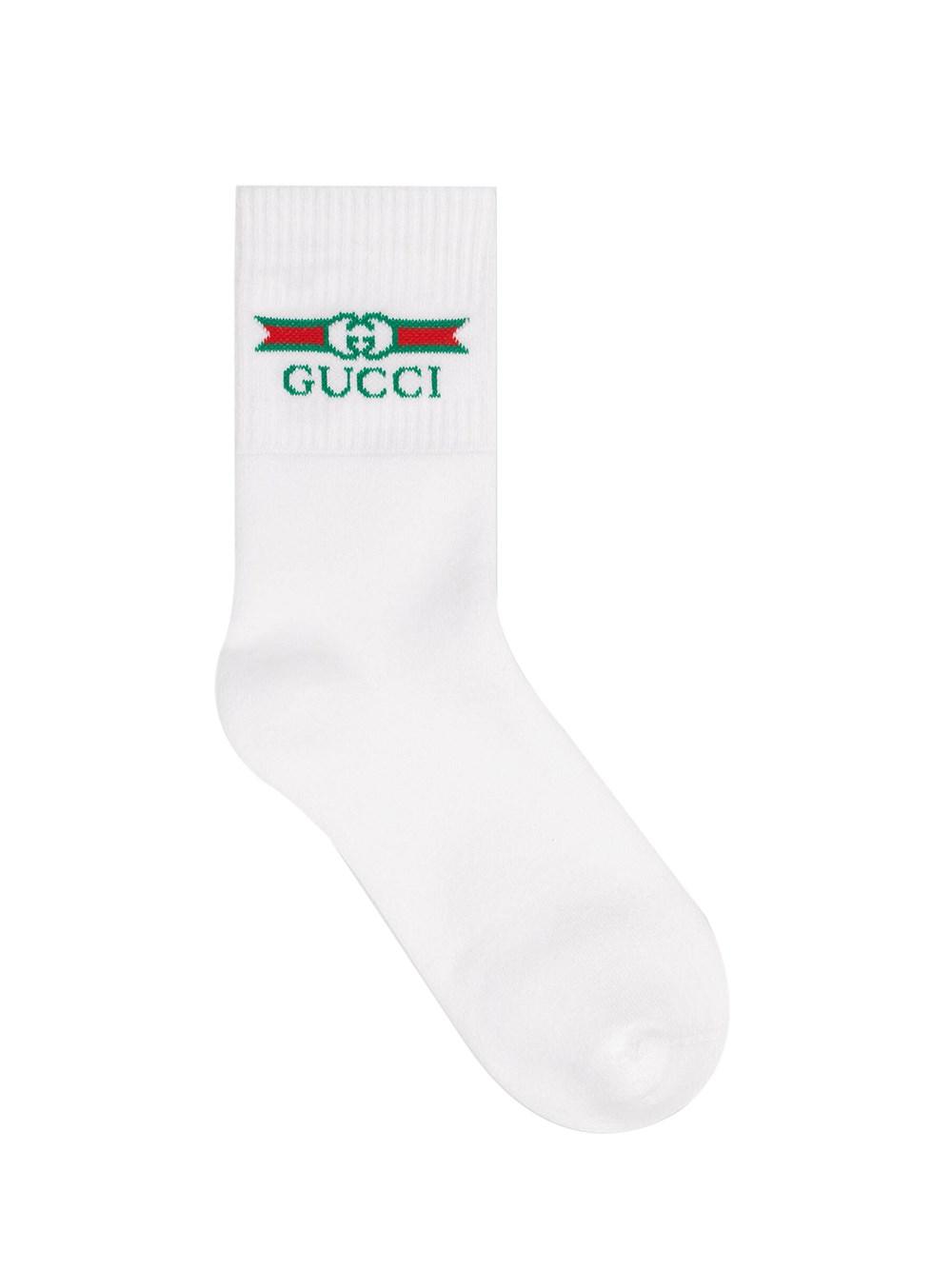 Gucci Cotton Fake Logo Sock in White for Men - Lyst