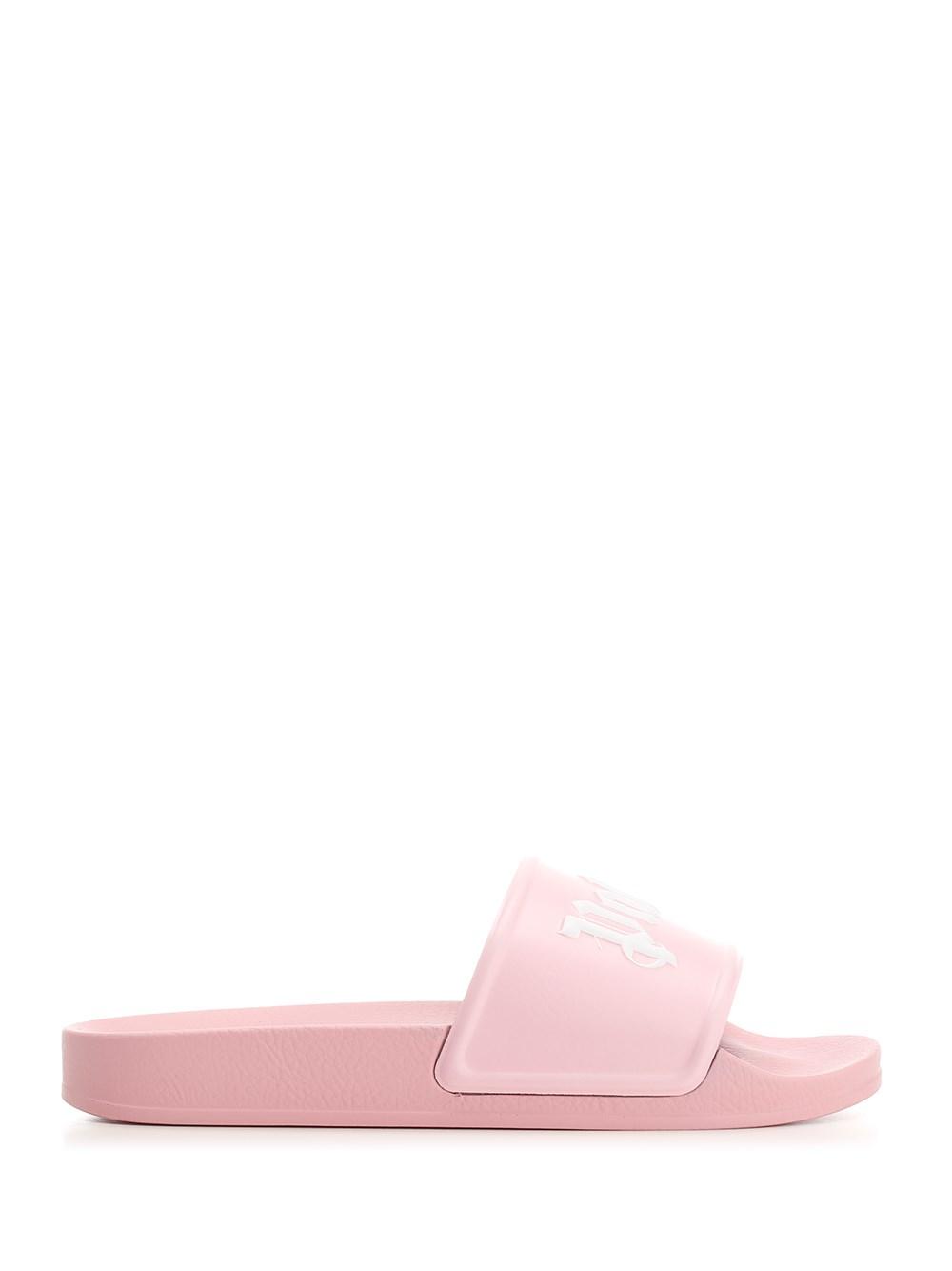 Palm Angels Pink Slides With White Logo | Lyst