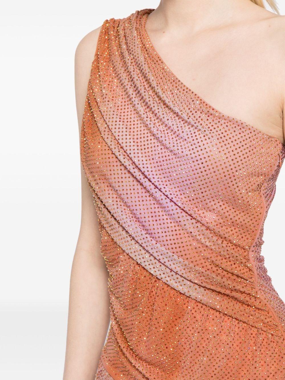 Self-Portrait Mesh Mini Dress With Rhinestones in Orange | Lyst