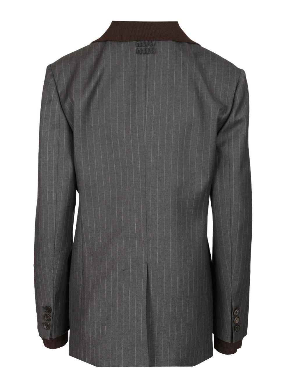 ジャケット Miu Miu Single-Breasted Pinstripe Wool Blazer Miu Miu Women's' Single-Breasted Pinstripe Blazer in Navy