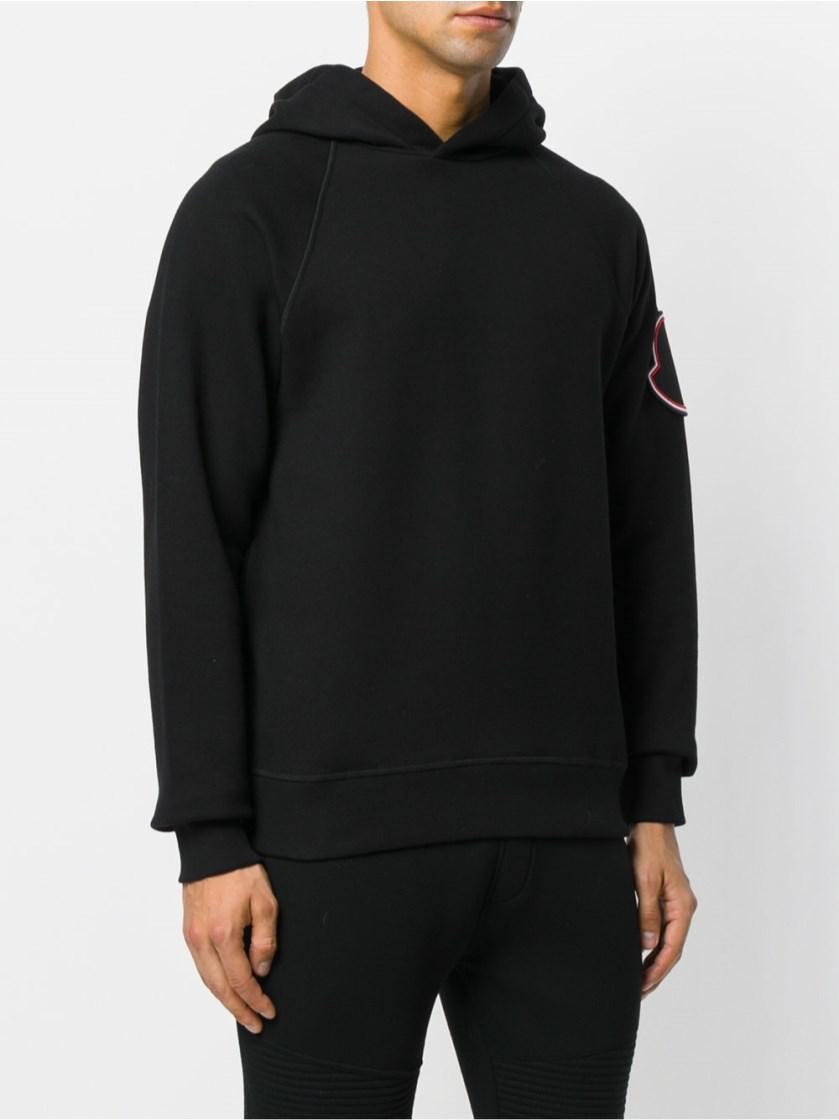 Moncler Cotton Logo Patch Hoodie in Black for Men - Lyst