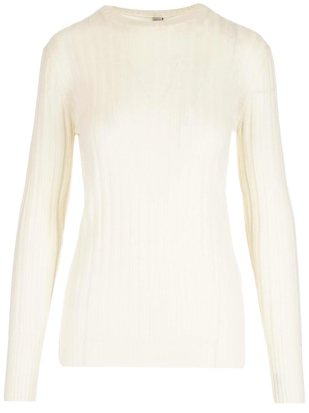 Totême Ivory Ribbed Sweater in White | Lyst