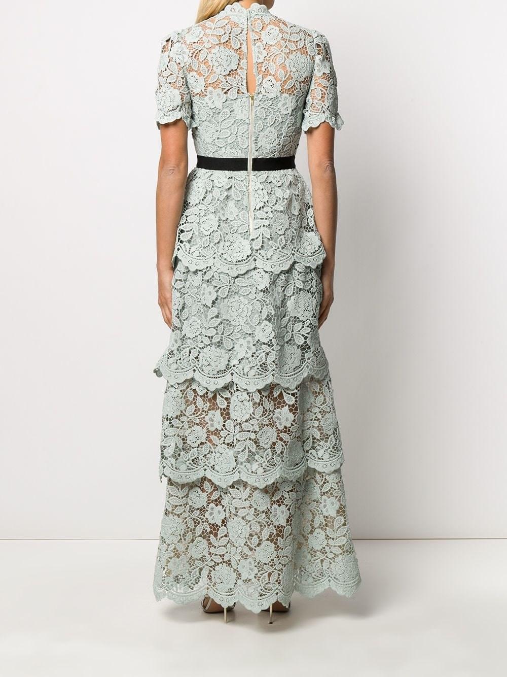 Square Neckline Long Lace Dress With Slit Mint Green