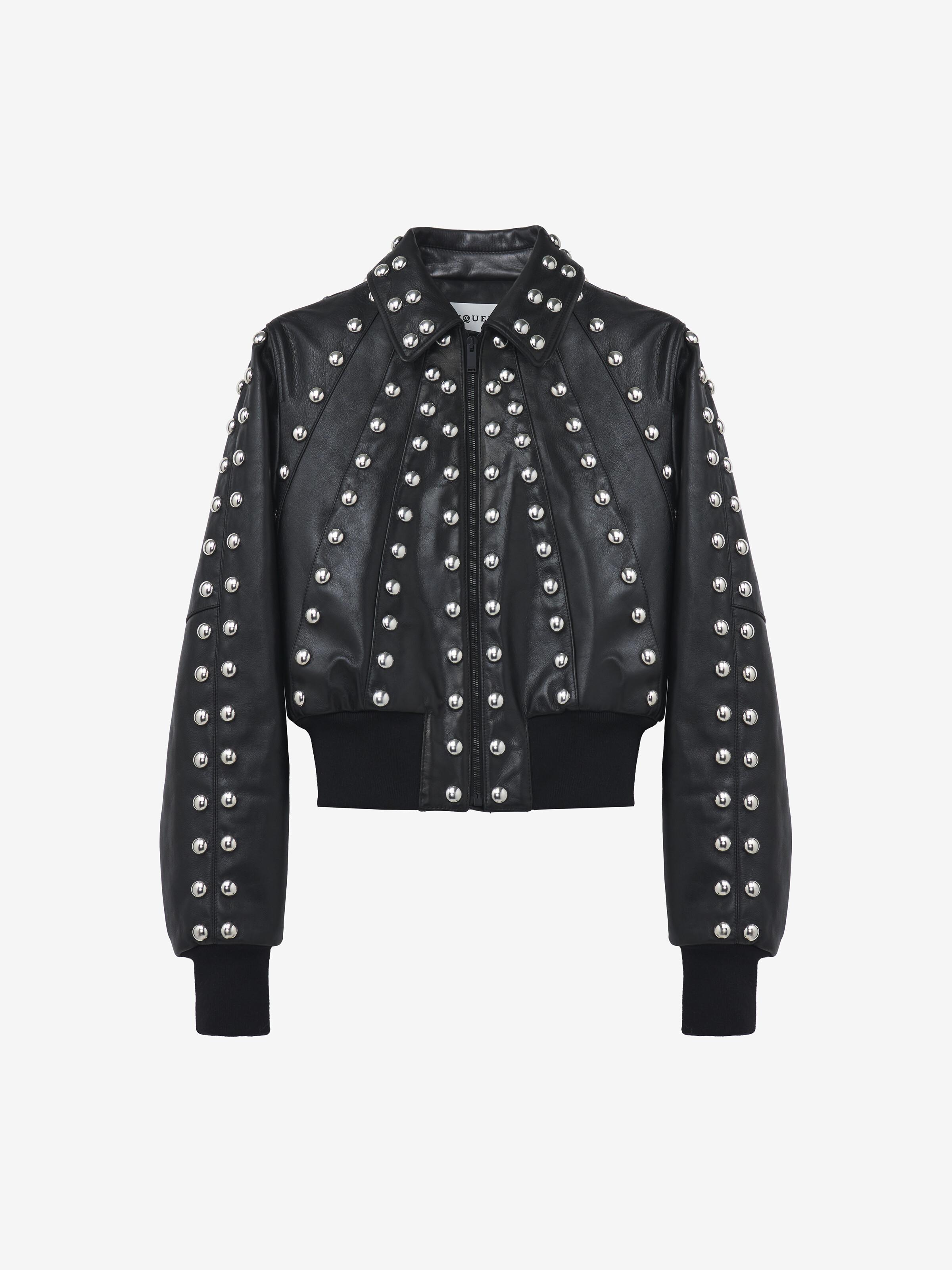 McQueen Studded Leather Bomber Jacket in Black for Men | Lyst UK