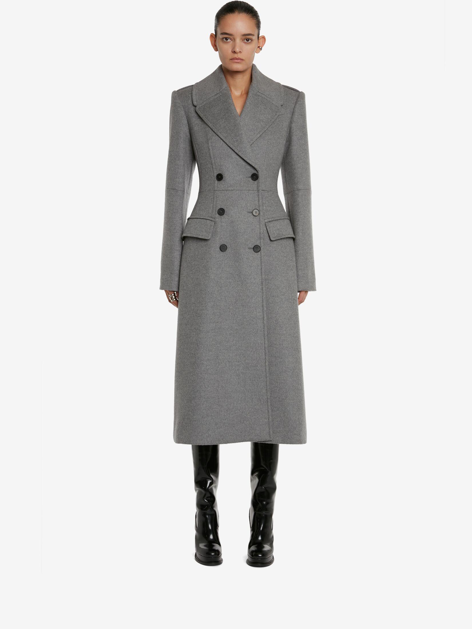 Alexander McQueen Grey & Silver Double-breasted Military Coat in Gray | Lyst