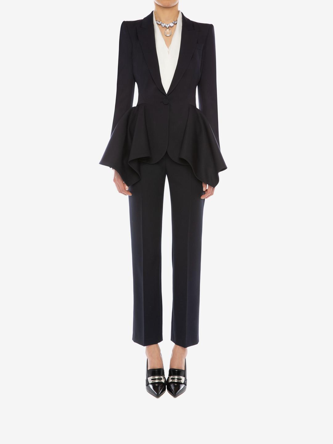 Alexander McQueen Wool Draped Peplum Jacket in Black | Lyst