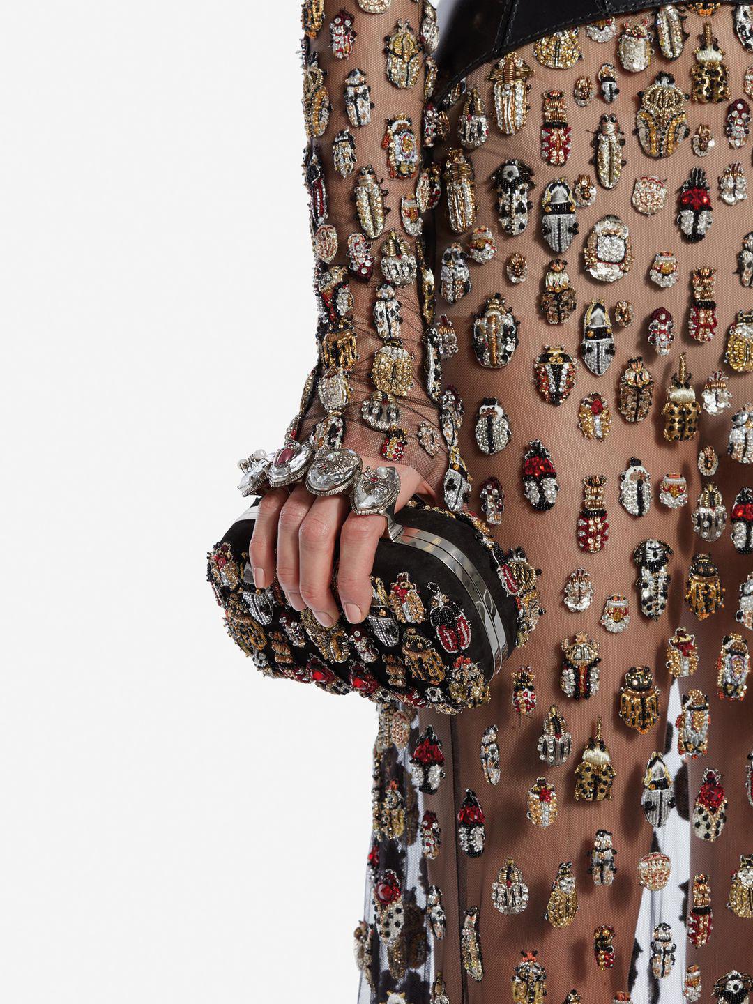 Alexander McQueen Suede Silver Bug Embroidered Four-ring Box Clutch in