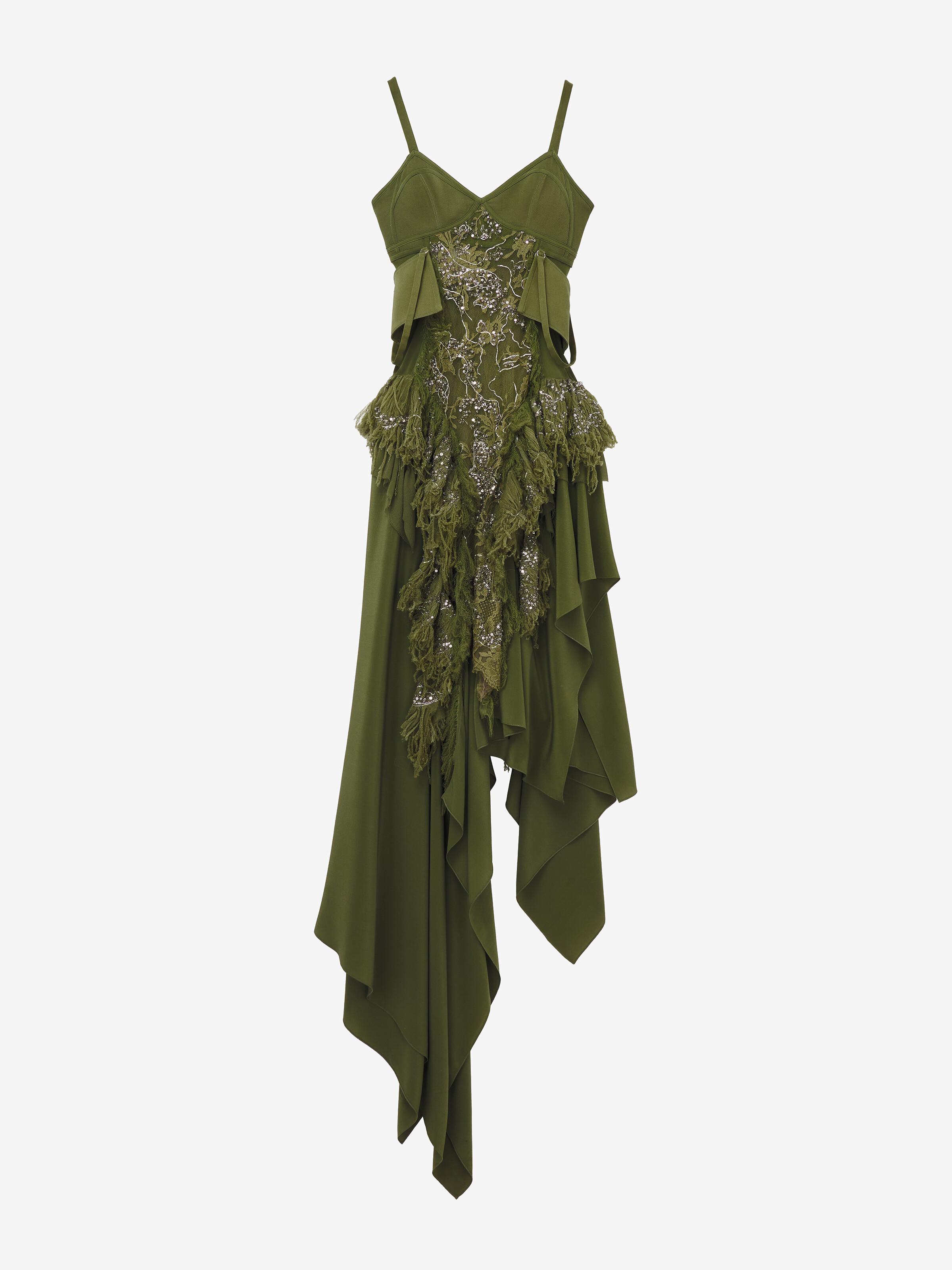 Alexander McQueen アシンメトリードレス グリーン シュレデッド エンブロイダリー アシンメトリック ドレス