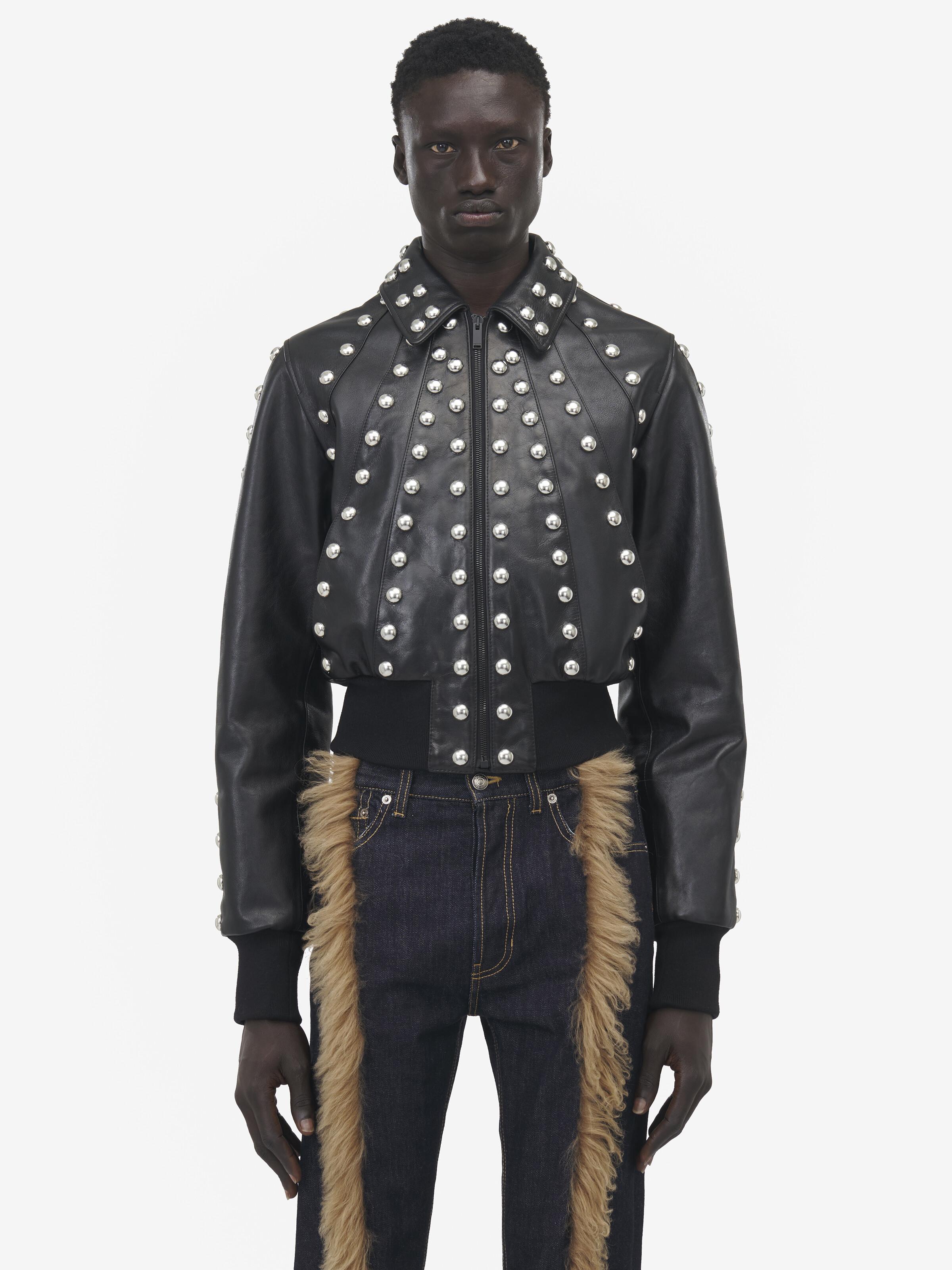 McQueen Studded Leather Bomber Jacket in Black for Men | Lyst UK