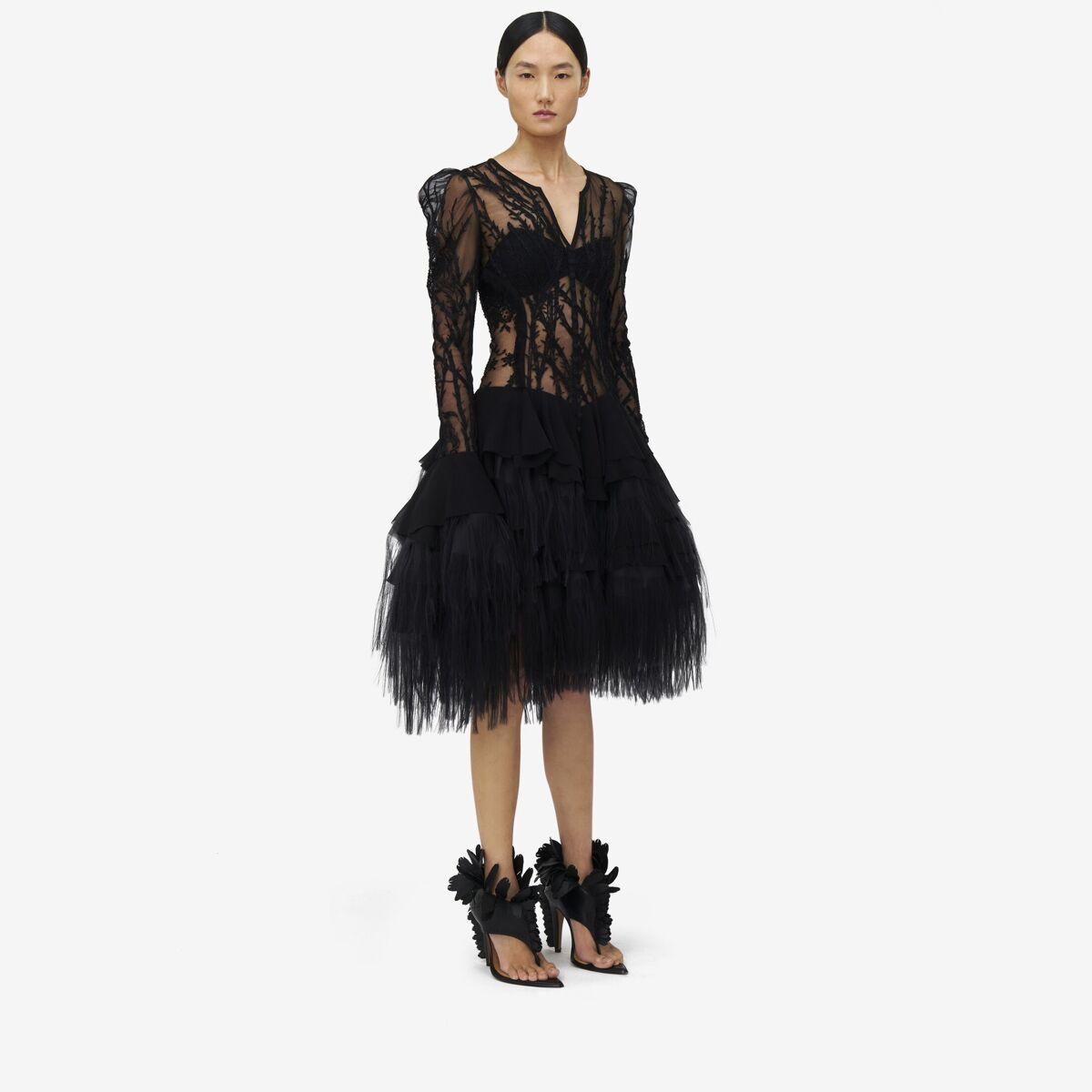 Alexander McQueen プリーツバージンウール ミニドレス ブラック Alexander McQueen プリーツバージンウール ミニドレス ブラック