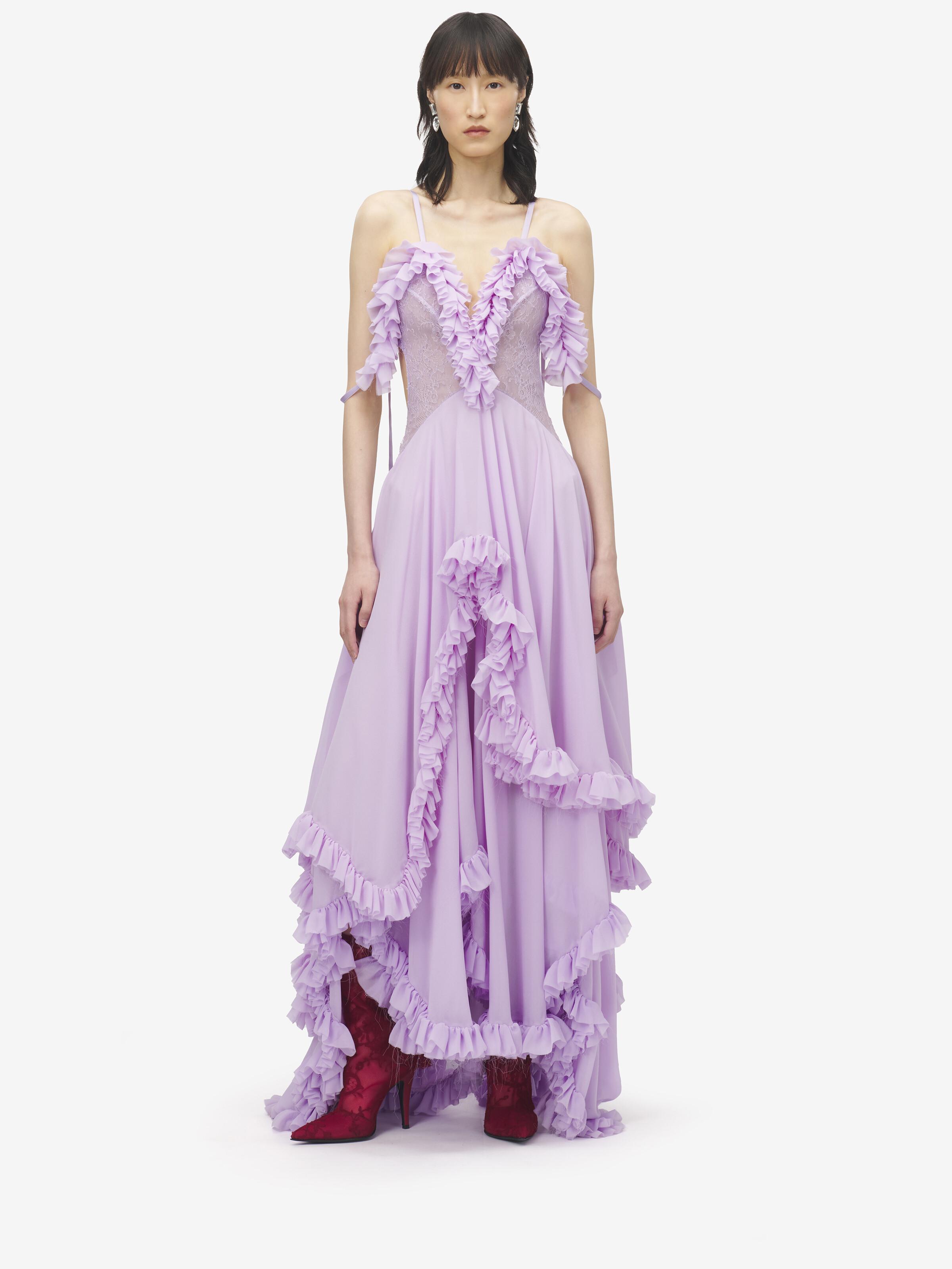 alexander mcqueen purple dress ALEXANDER MCQUEEN AW04 Runway Vintage Orchid Print Dress IT40 - Museum Piece