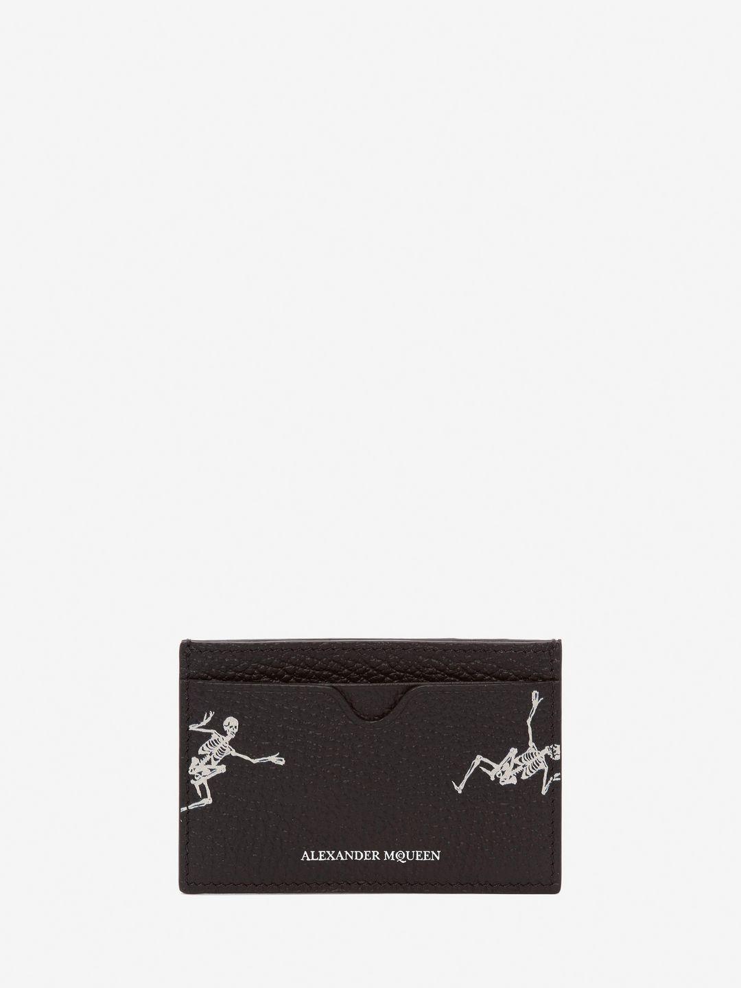 Alexander McQueen Dancing Skeleton Leather Card Holder in Black