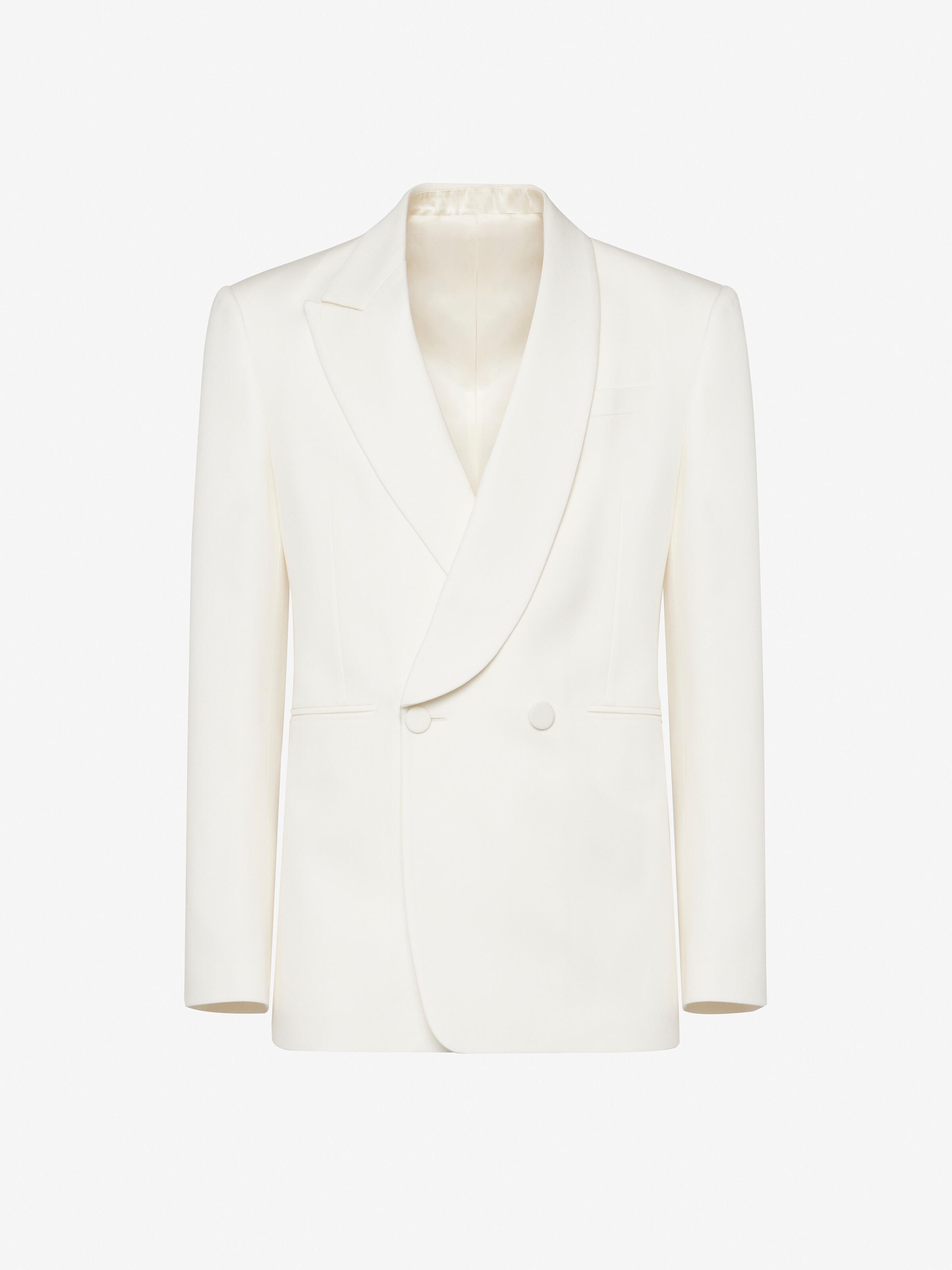 McQueen Double-Breasted Wool-Twill Suit Jacket in White for