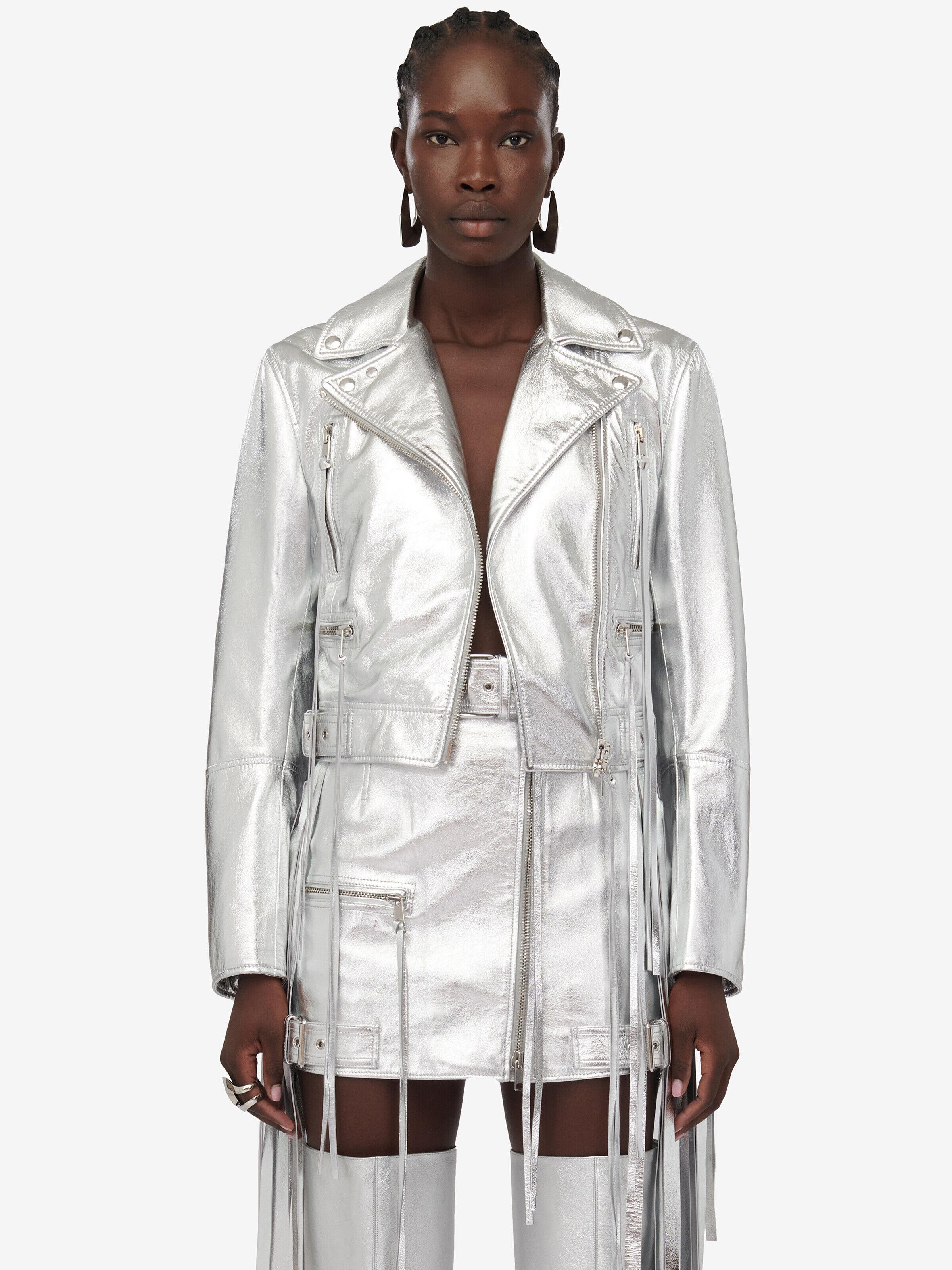 Metallic silver hot sale leather jacket