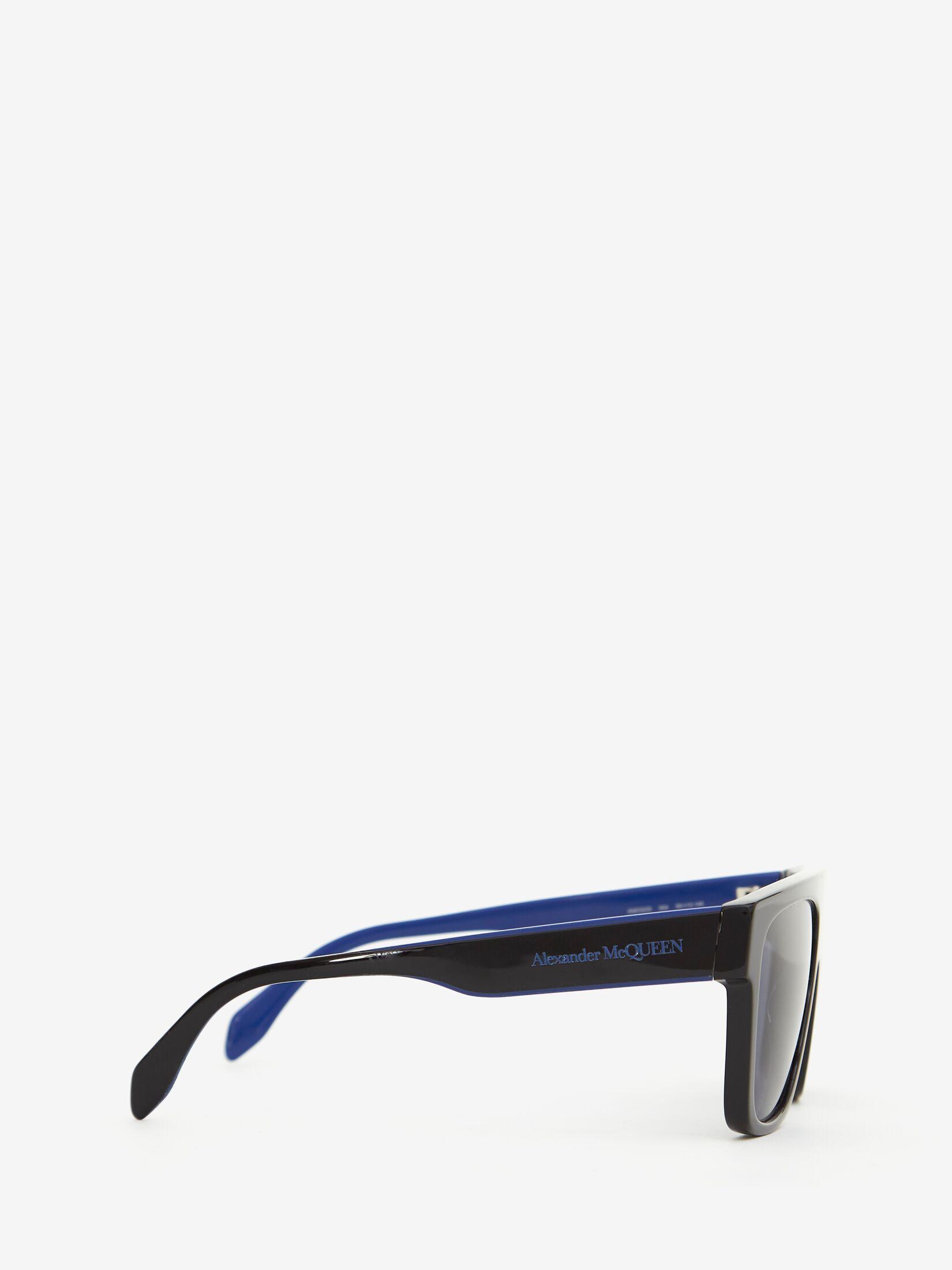 Alexander McQueen Black Selvedge Flat Top Sunglasses in Blue for Men | Lyst
