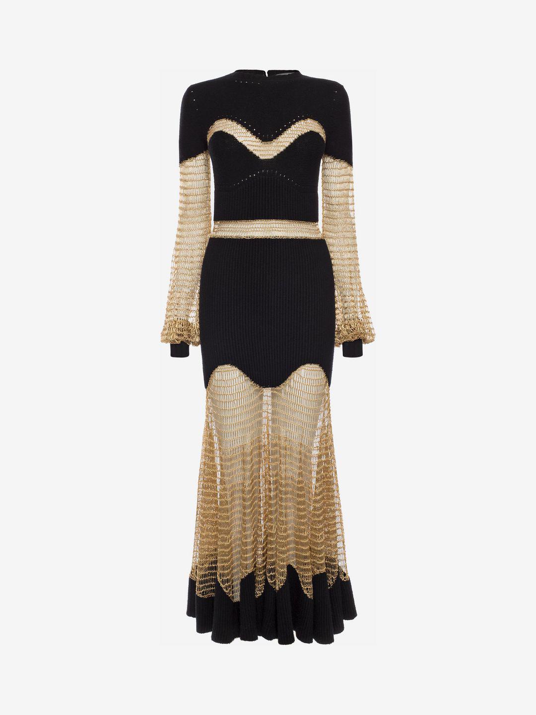 Alexander McQueen Wool Metallic Mesh Knit Dress | Lyst