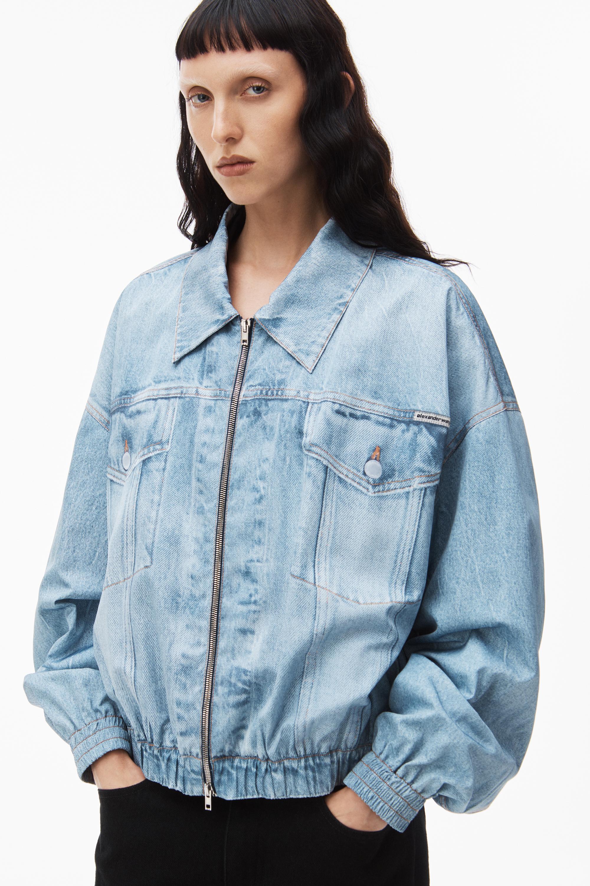 Alexander Wang Printed Denim Track Jacket in Blue | Lyst