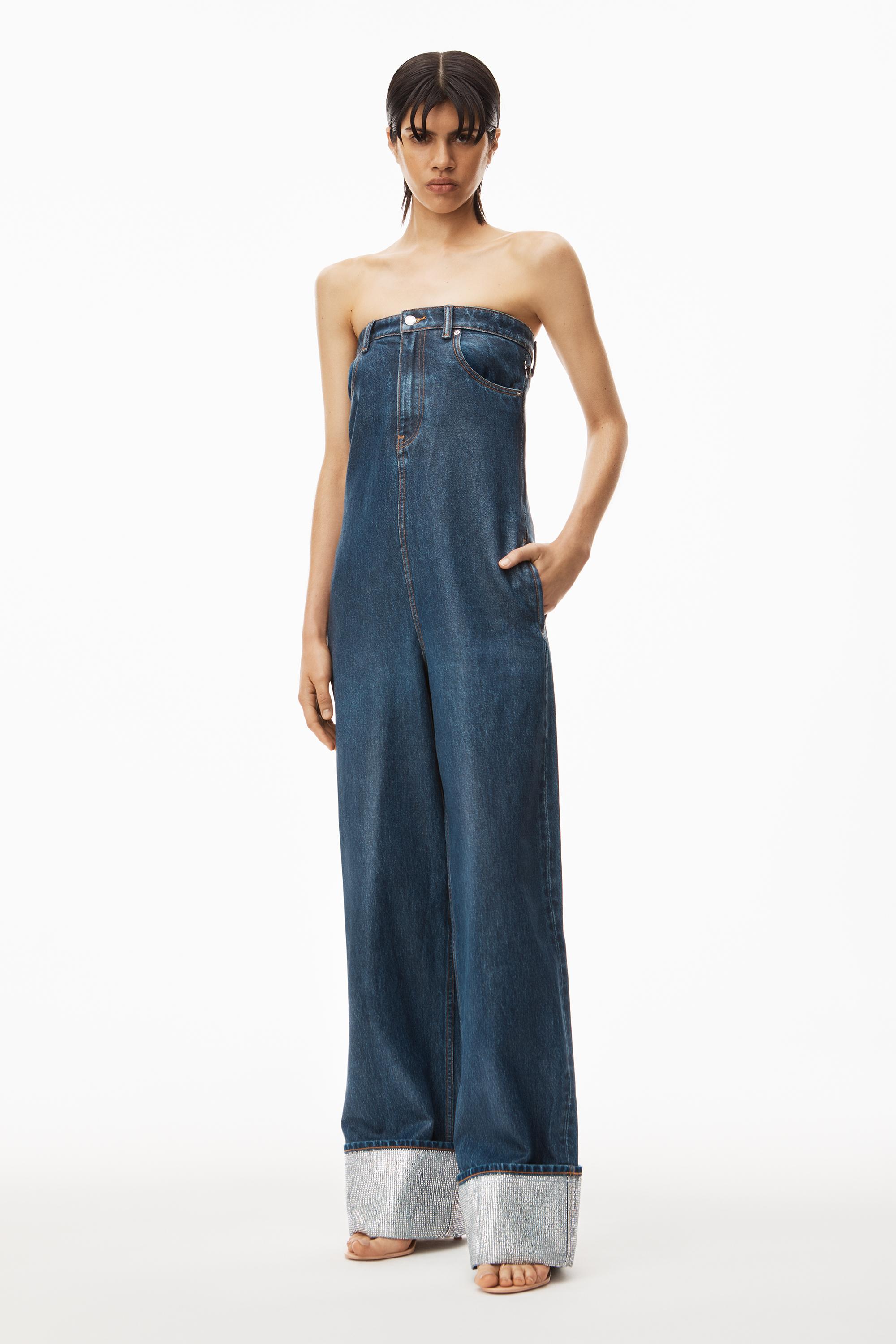 Alexander Wang Crystal Cuff Jumpsuit In Coated Denim in Blue | Lyst