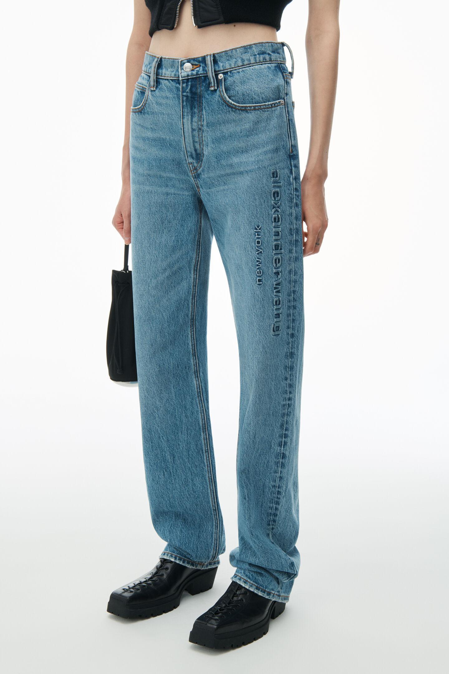 Alexander Wang Ez Mid Rise Jeans With Embossed Logo in Blue | Lyst