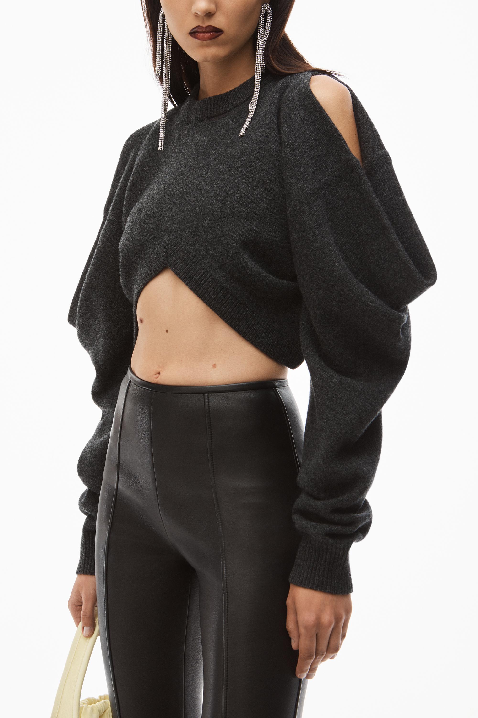 Alexander Wang Inverted V-neck Sweater In Boiled Wool in Black | Lyst