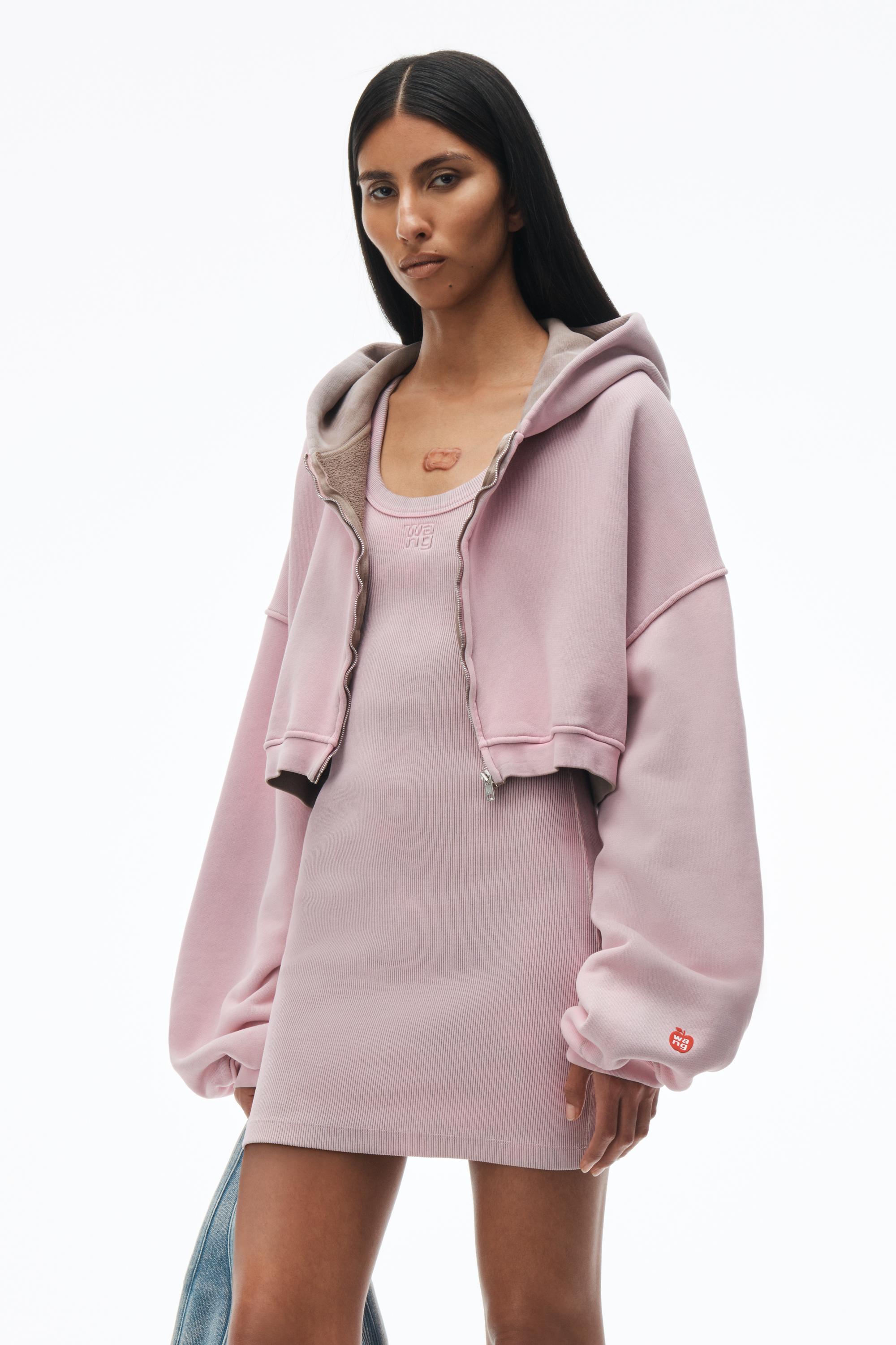 Alexander Wang Crop Zip Up Hoodie In Classic Terry in Pink Lyst Australia