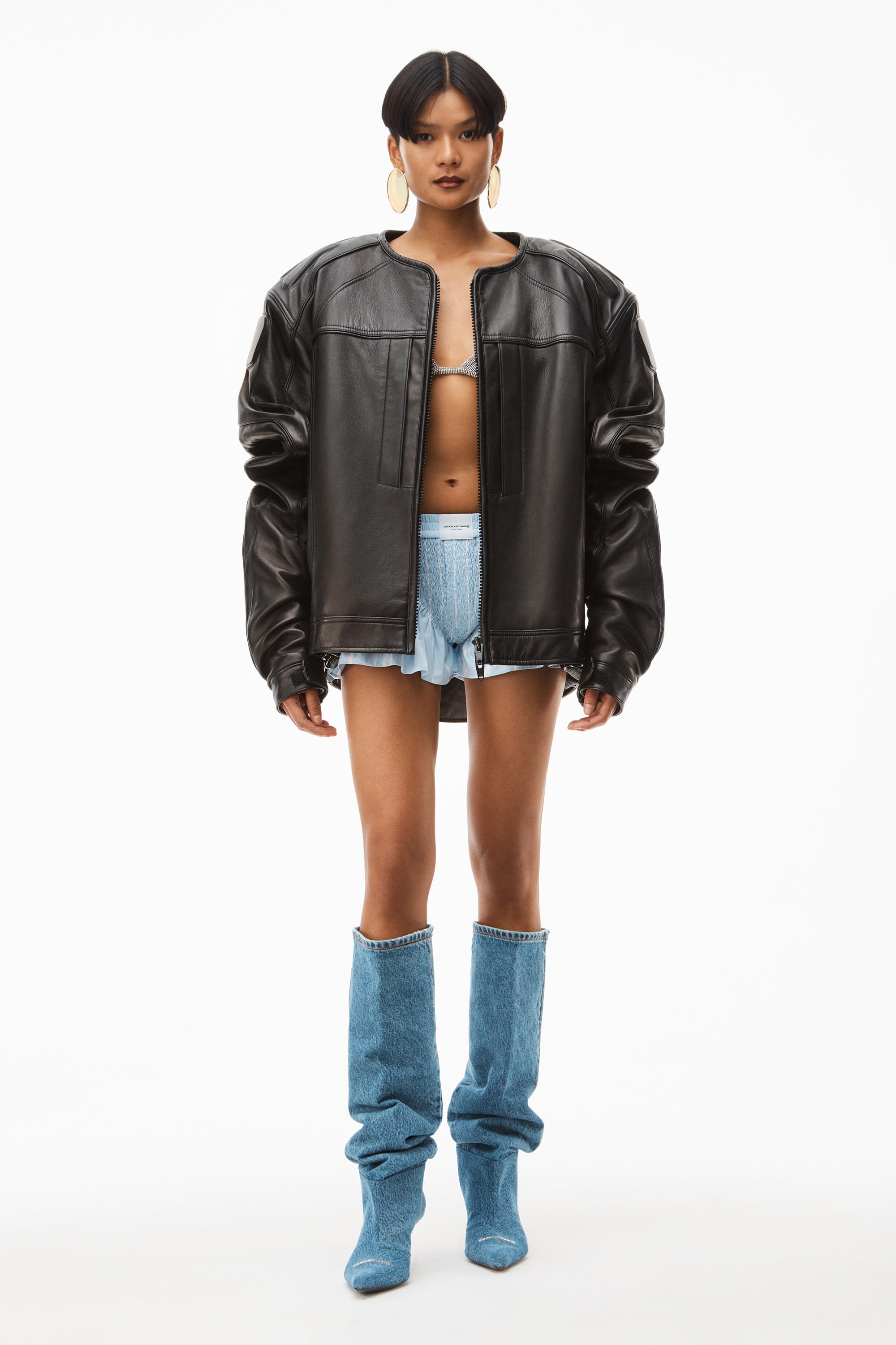 Alexander Wang Oversized Moto Jacket In Buttery Leather in Black 