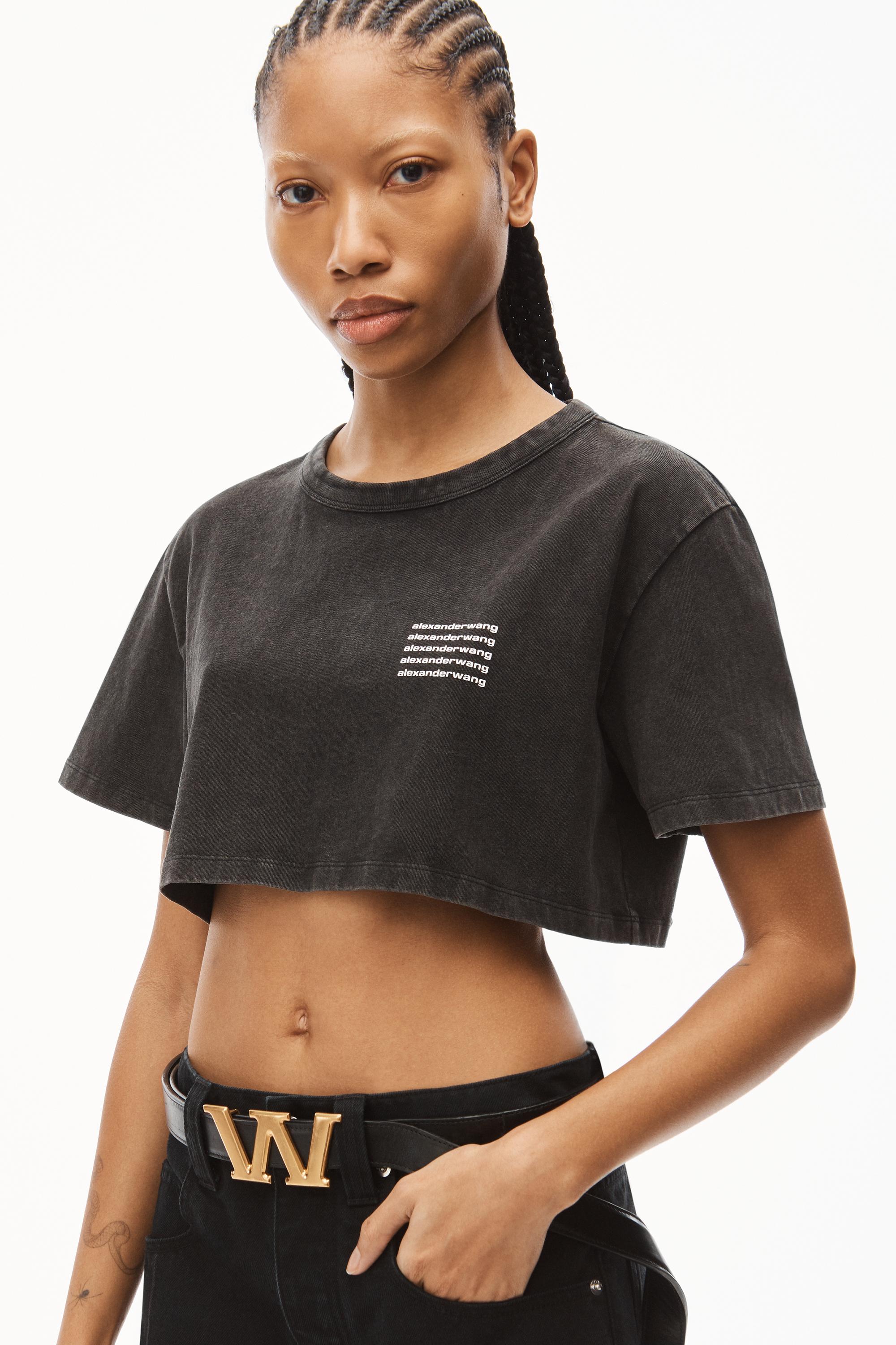 Alexander Wang Crop Tee In Acid Wash Jersey in Black | Lyst