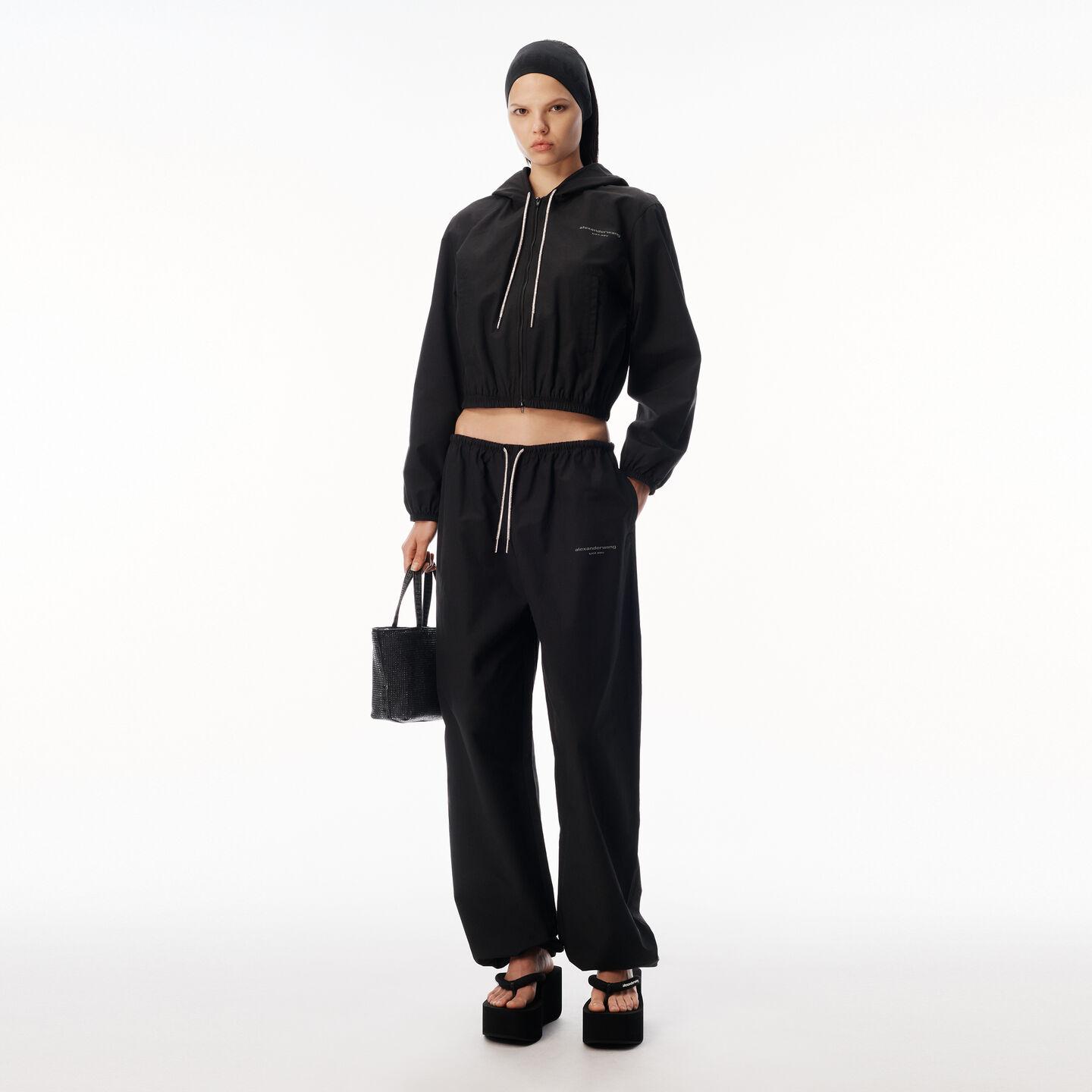 Alexander Wang Cropped Zip-Up Hoodie With Crystal Drawcord in