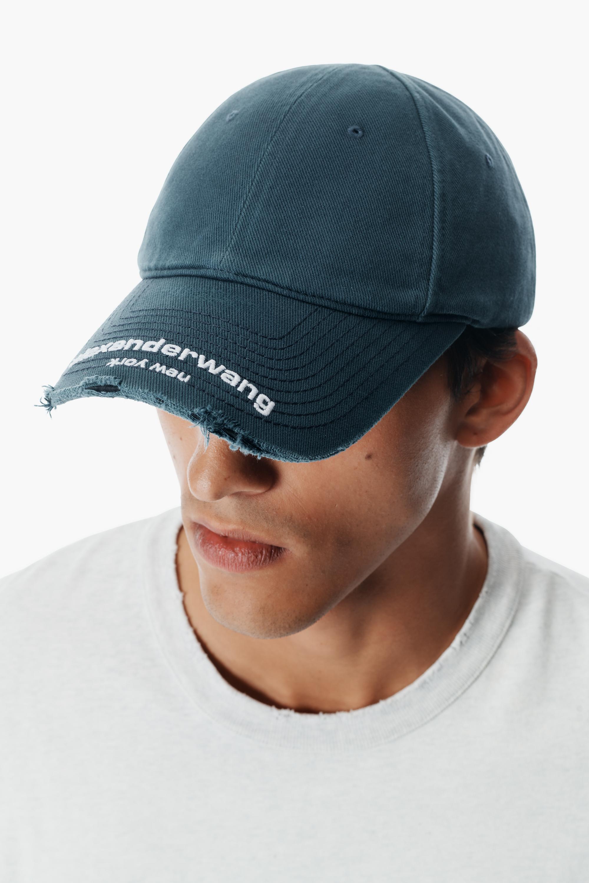 Unisex Distressed Logo Baseball Cap in WASHED BLACK