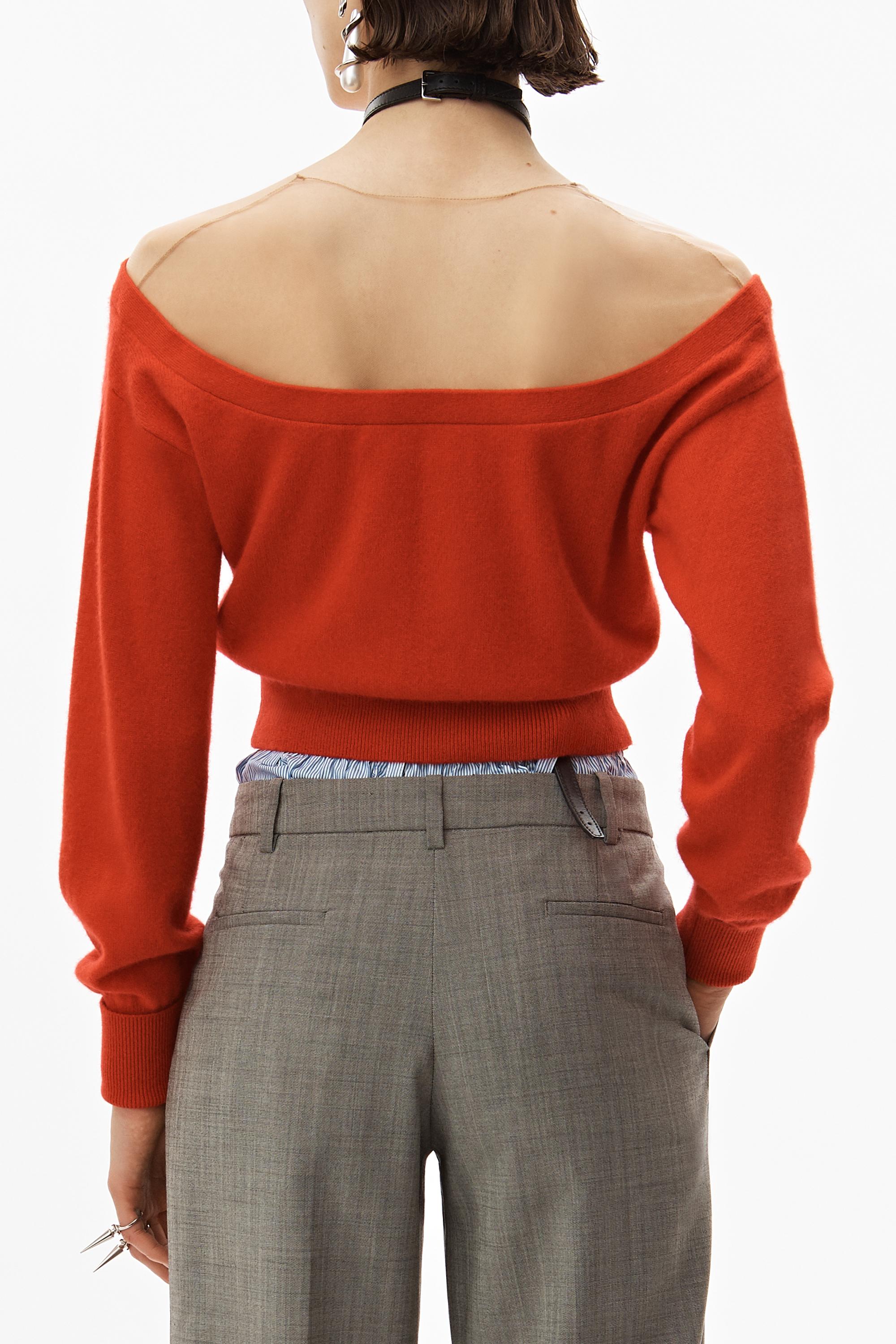 alexander wang sheer shoulder wool & cashmere blend sweater