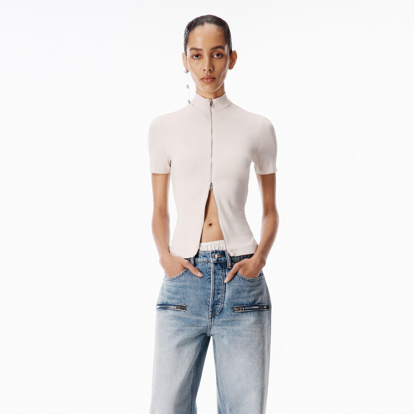 Alexander Wang Rashguard Mock Neck Top in Blue | Lyst UK