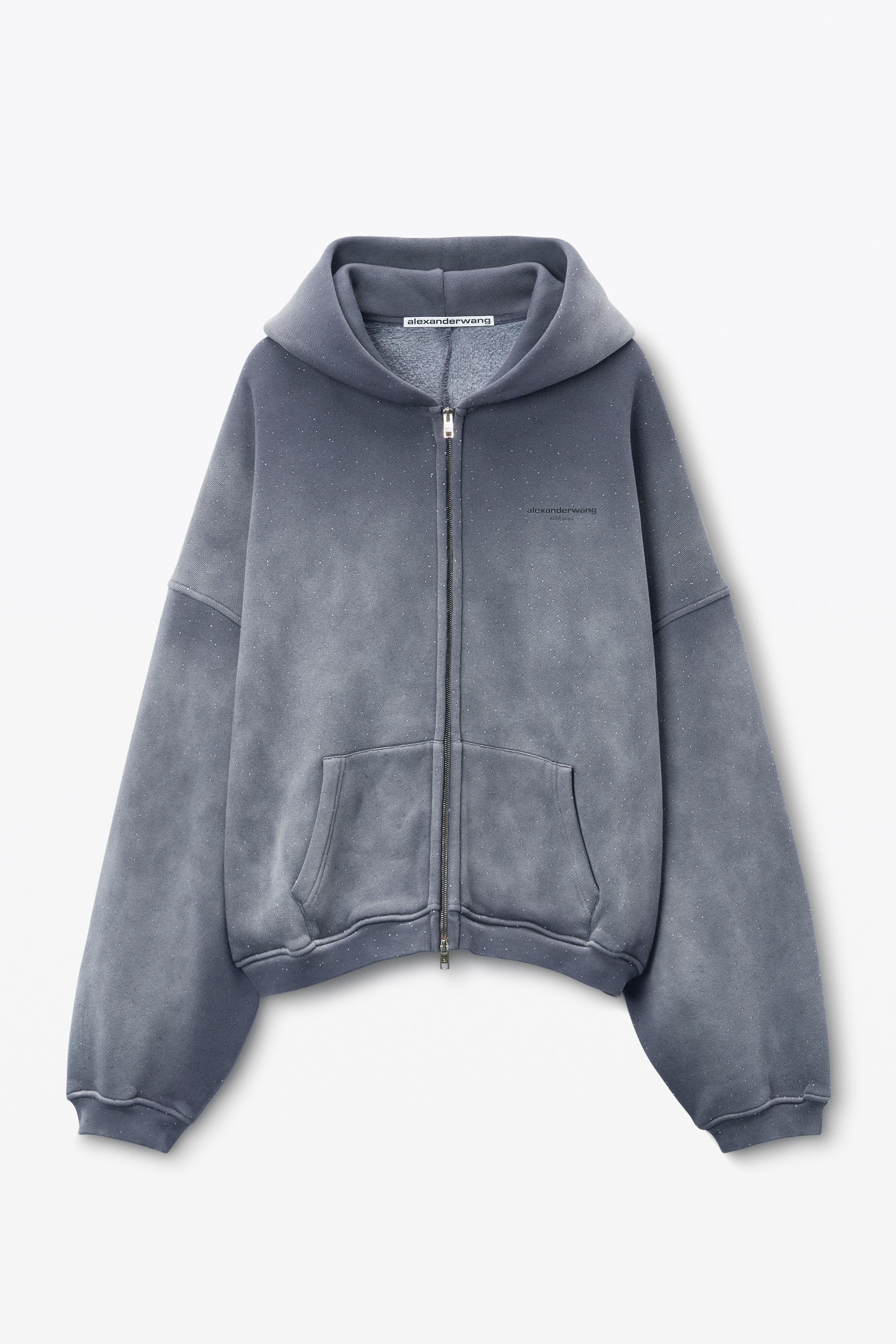 Alexander Wang Crystal Hotfix Zip-up Hoodie in Gray for Men | Lyst
