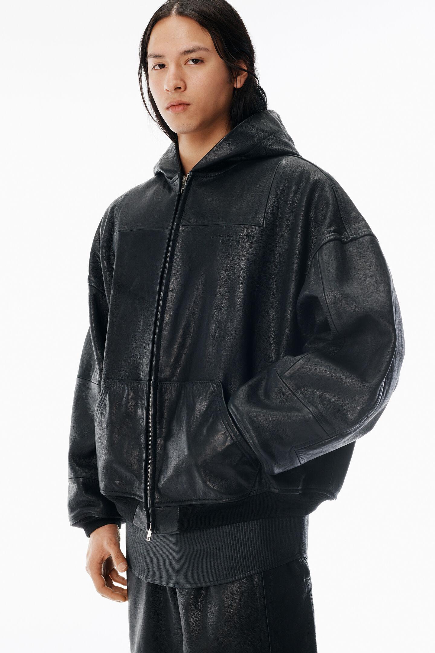 Alexander Wang Worn Moto Leather Hoodie Jacket in Black | Lyst