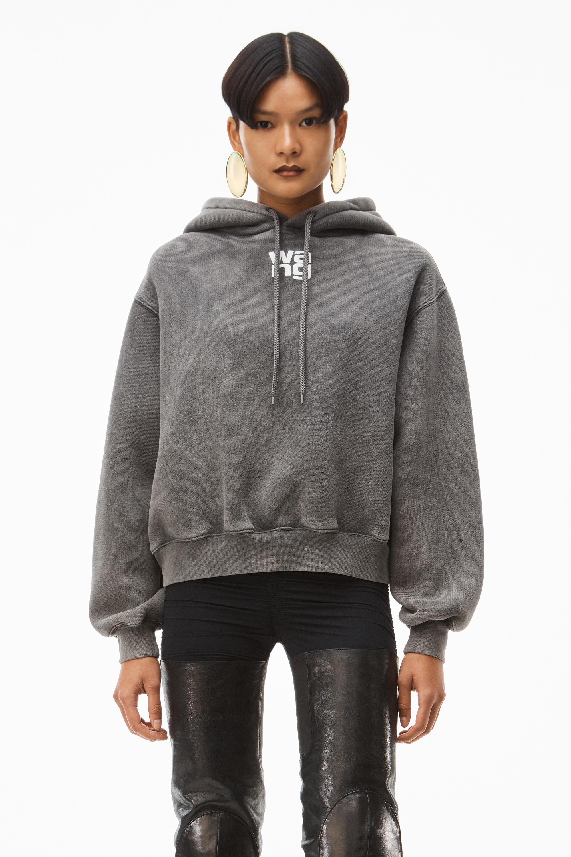 Alexander Wang Cotton Puff Logo Hoodie In Terry in Washed Black (Black ...