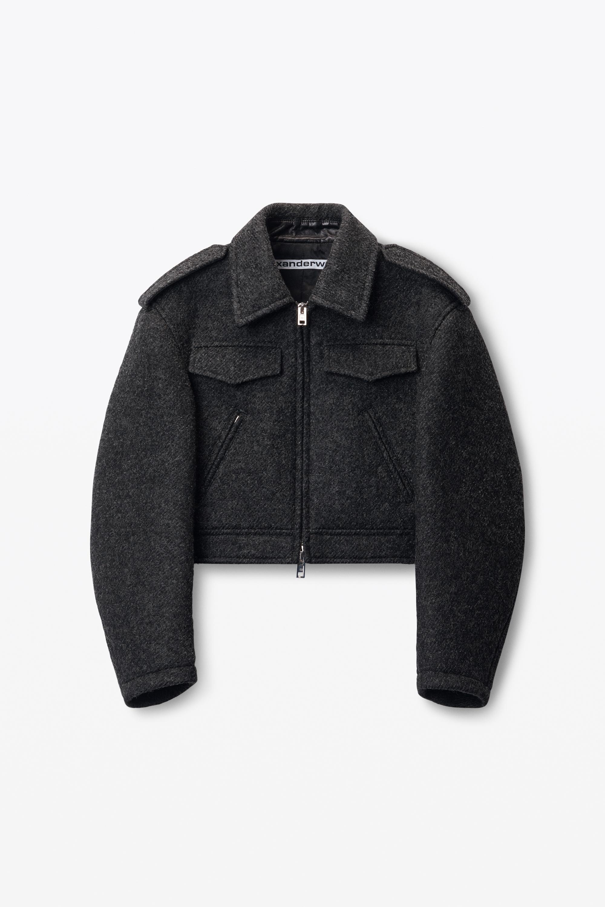 Alexander Wang Cropped Military Jacket In Donegal Wool in Black Lyst UK