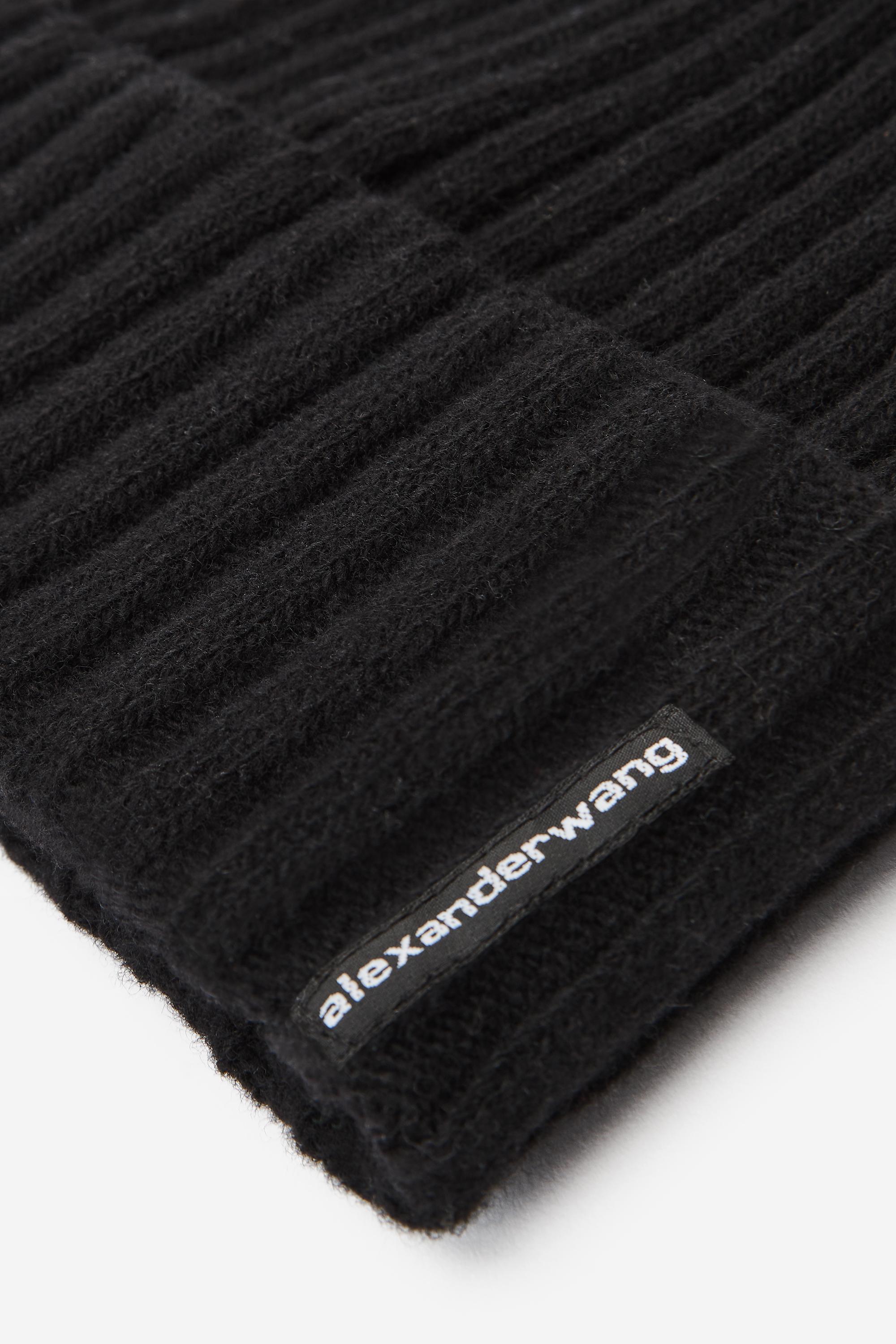logo earmuff beanie in ribbed wool stretch in BLACK