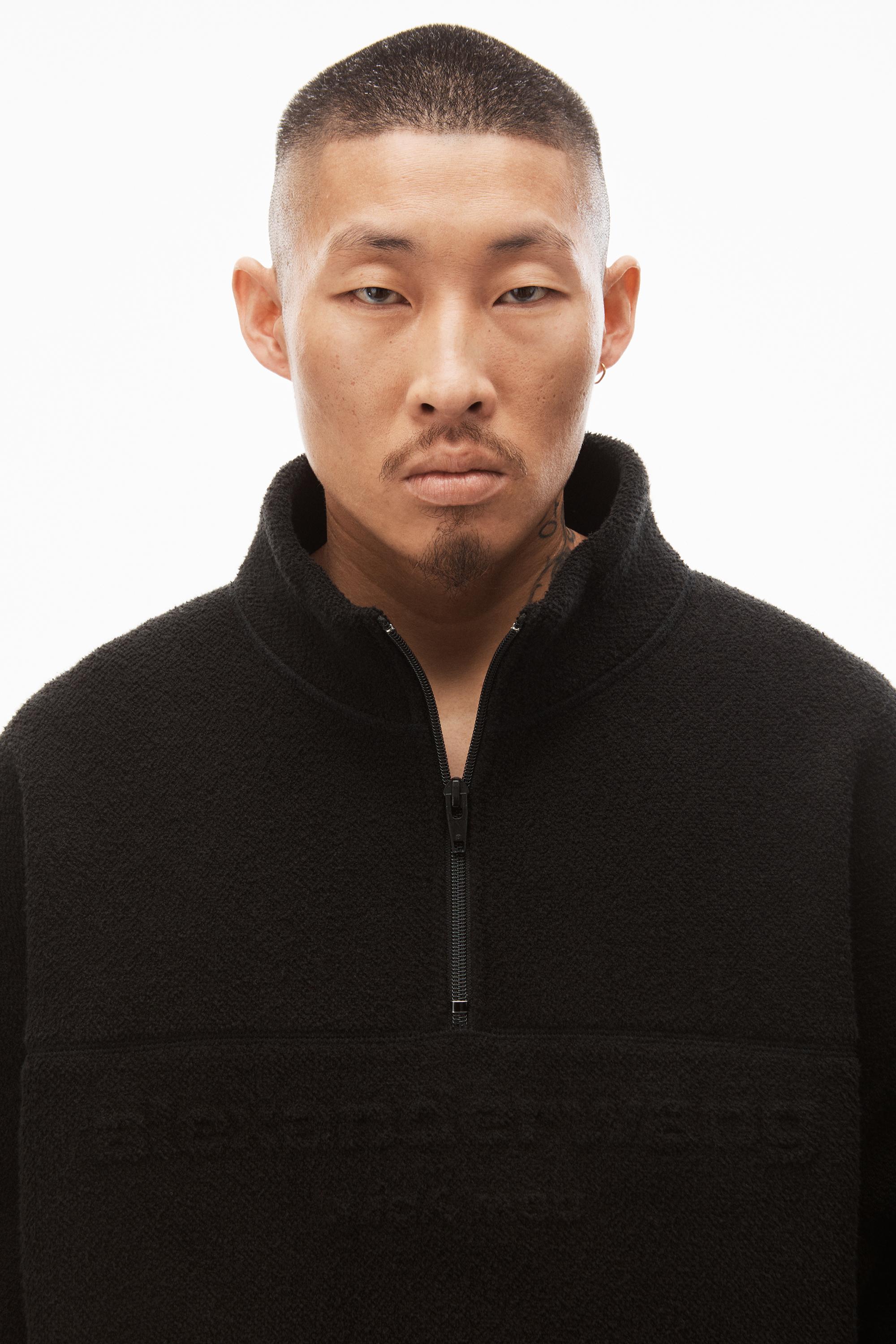 Alexander Wang Half Zip Sweatshirt In Towel Terry in Black Alexander Wang Half Zip Sweatshirt In Towel Terry in Black