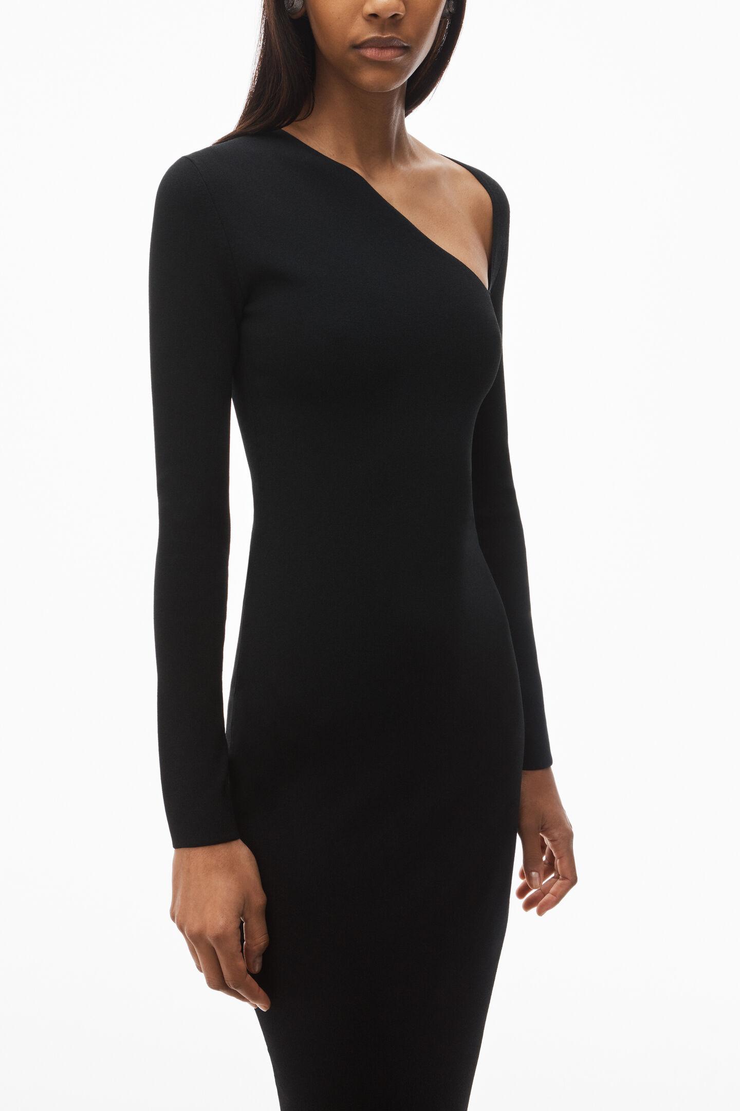 Alexander Wang Asymmetric Long-Sleeve Bodycon Midi Dress in Black | Lyst
